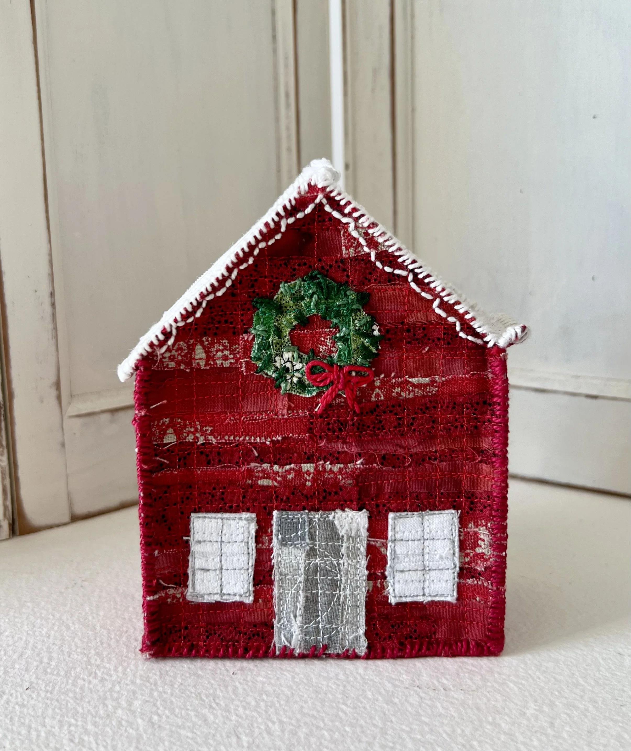 Christmas House - folk art textile house sculpture