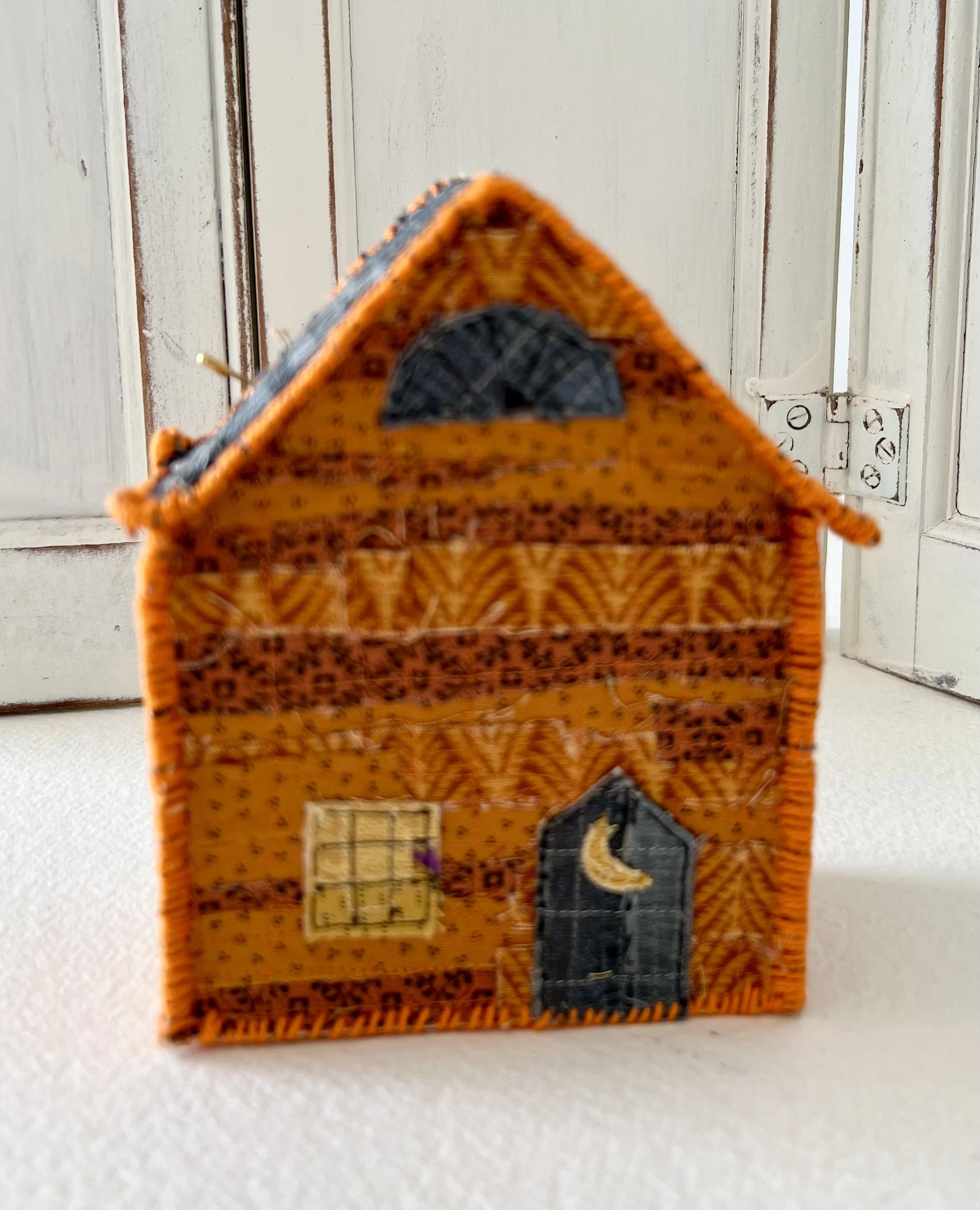 Orange House - textile folk art sculpture