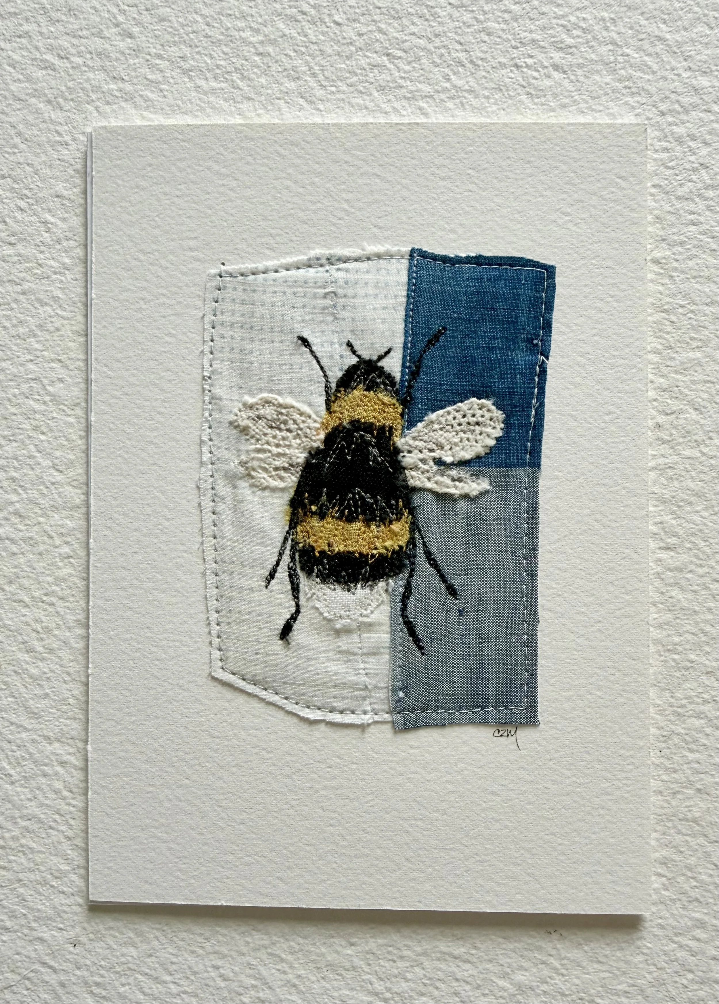 Bubble Bee - unframed textile collage