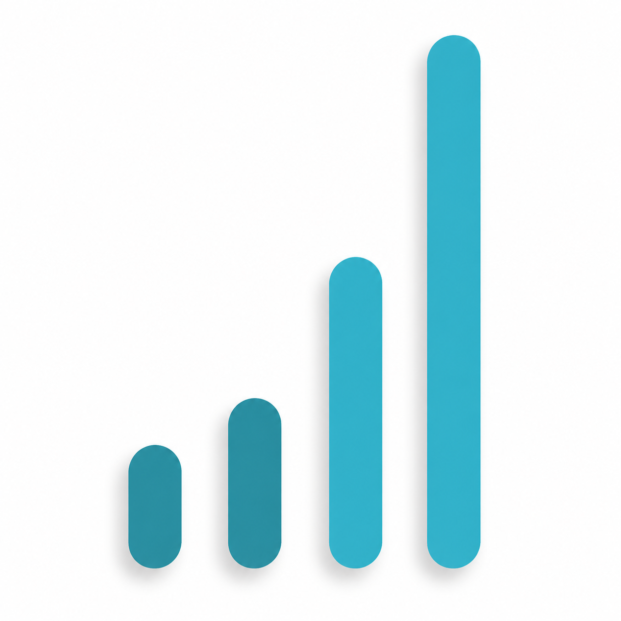 Blue bar graph with four vertical bars increasing in height from left to right on a white background.