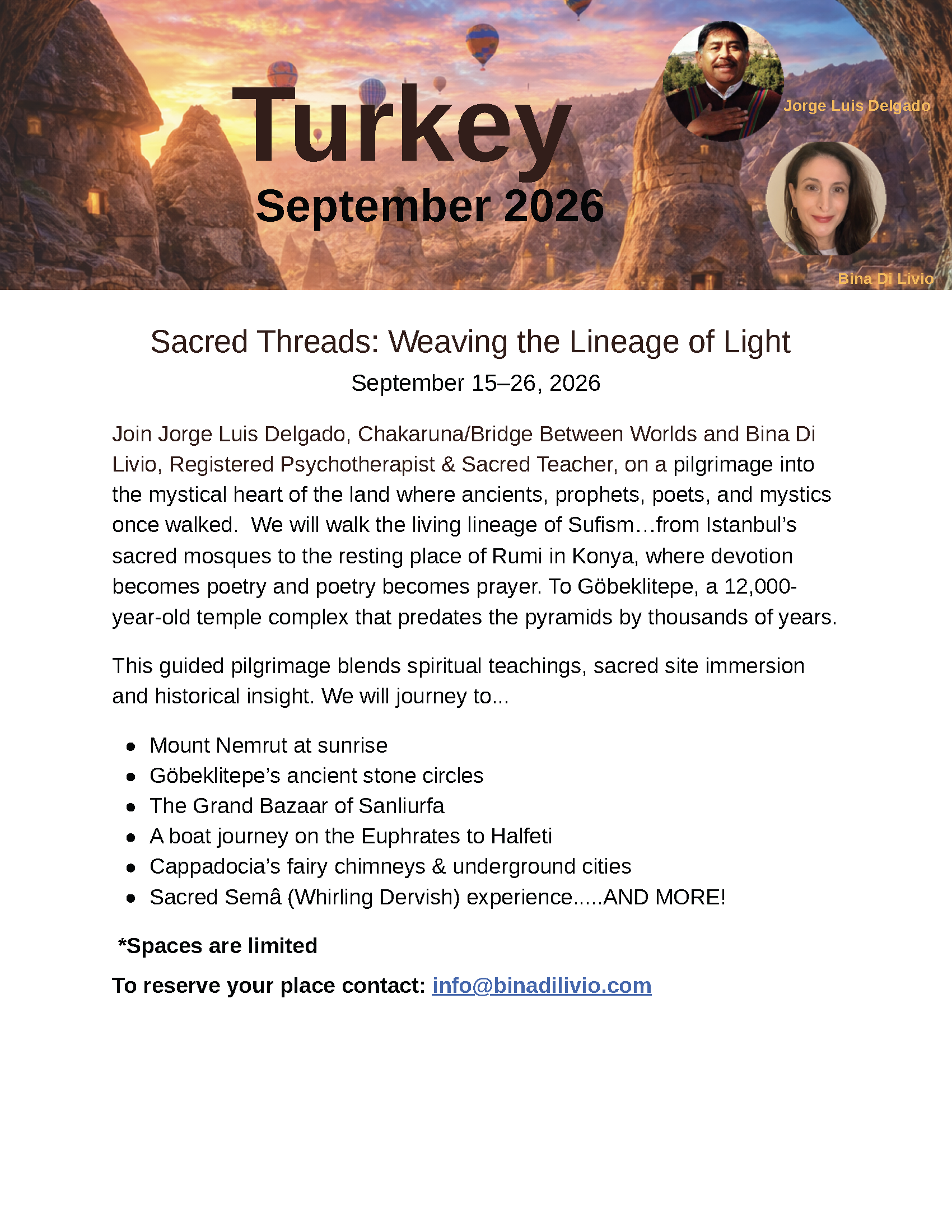 Turkey Sacred Threads: Weaving the Lineage of Light September 15–26, 2026