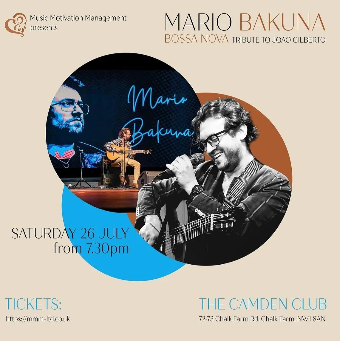 Saturday July 26th 

Bossa Nova - Tribute to Jo&atilde;o Gilberto by Mario Bakuna

Mario Bakuna performs a concert dedicated to Jo&atilde;o Gilberto who was a pioneer of the musical genre of Bossa Nova in the late 1950s.