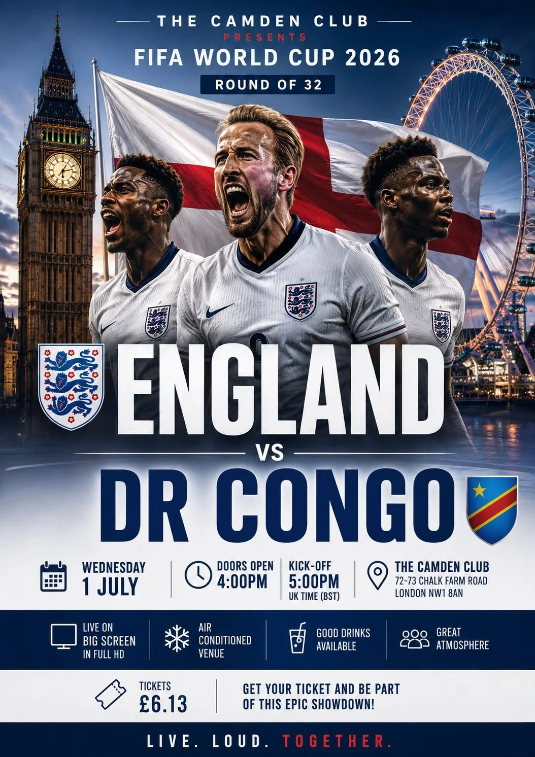 🇬🇧 England vs DR Congo – FIFA World Cup 2026 | Live at The Camden Club