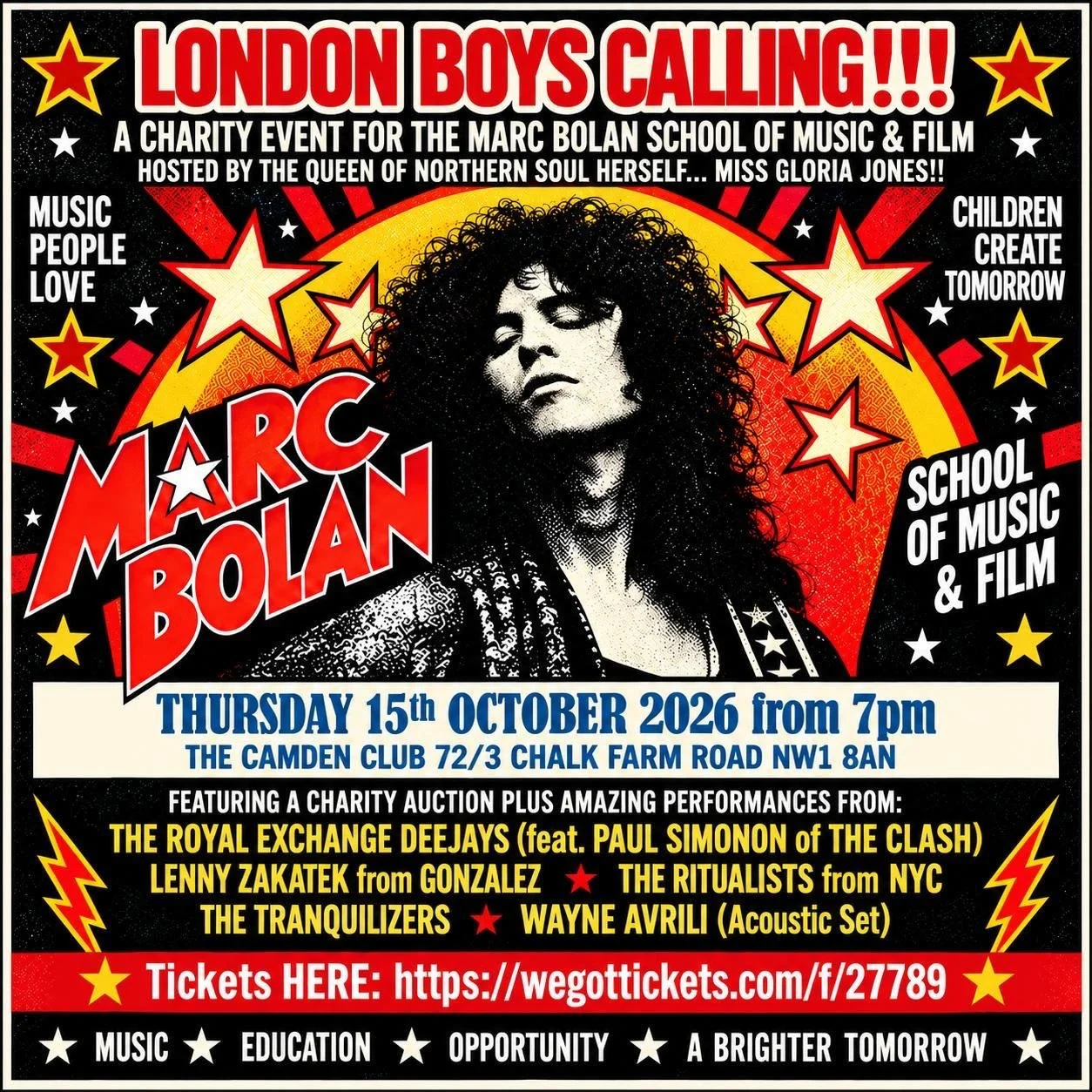 London Boys Calling-Fundraising Gig for the MARC BOLAN SCHOOL OF MUSIC & FILM