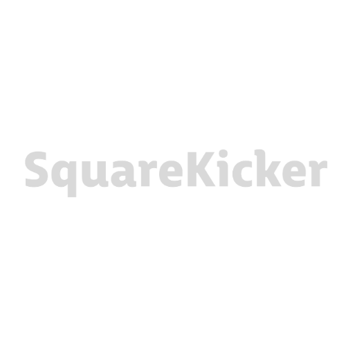 SquareKicker logo in black and white.