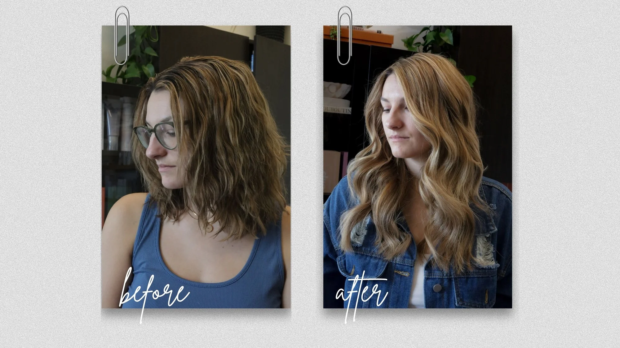 light brown hair transformation on woman with short hair to longer hair