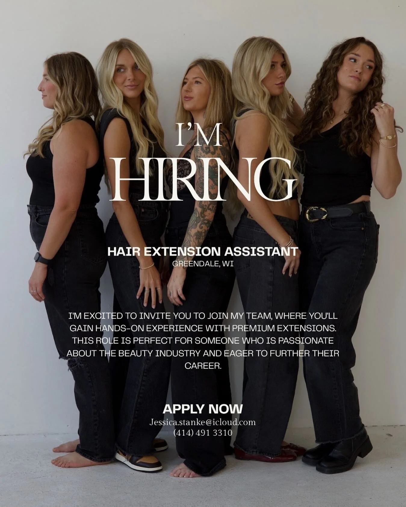 I&rsquo;m expanding! ✨✨ 
For all inquires, please include your resume 🫶🏻

#hairextensionassistant#Hairstylisthiring#milwaukeestylist#milwaukeeextensions