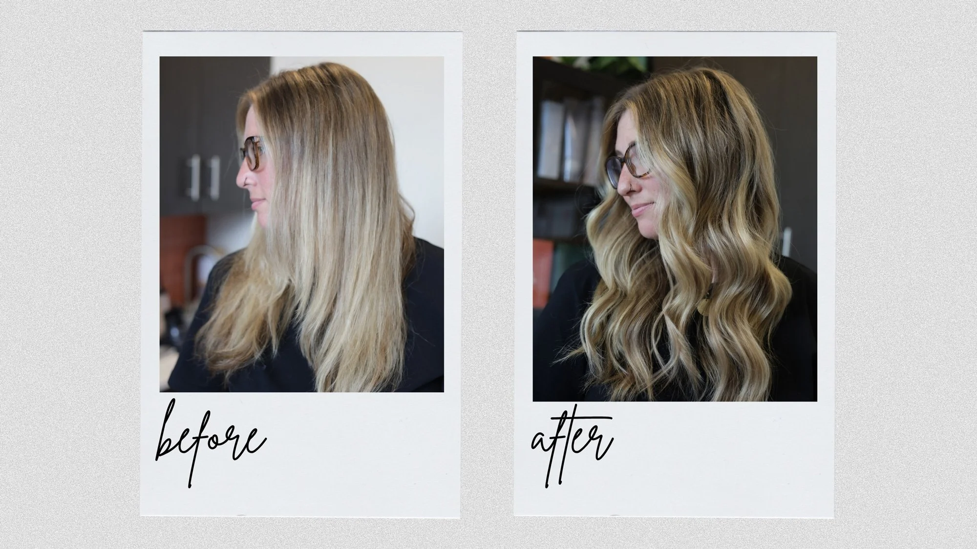 bronde hair transformation on woman with side view