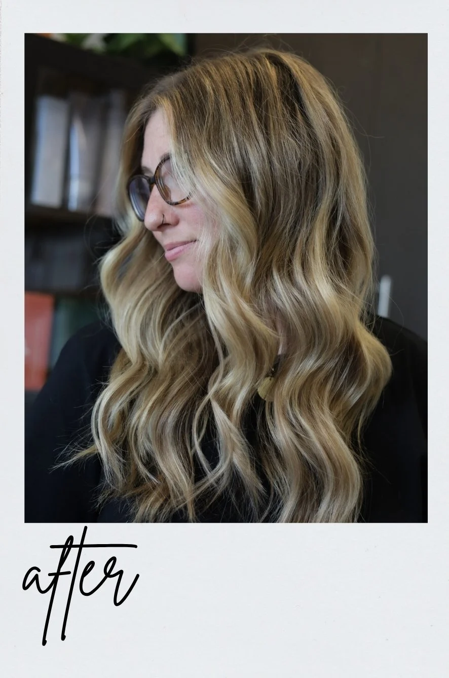 client transformation after photo of womans blonde hair