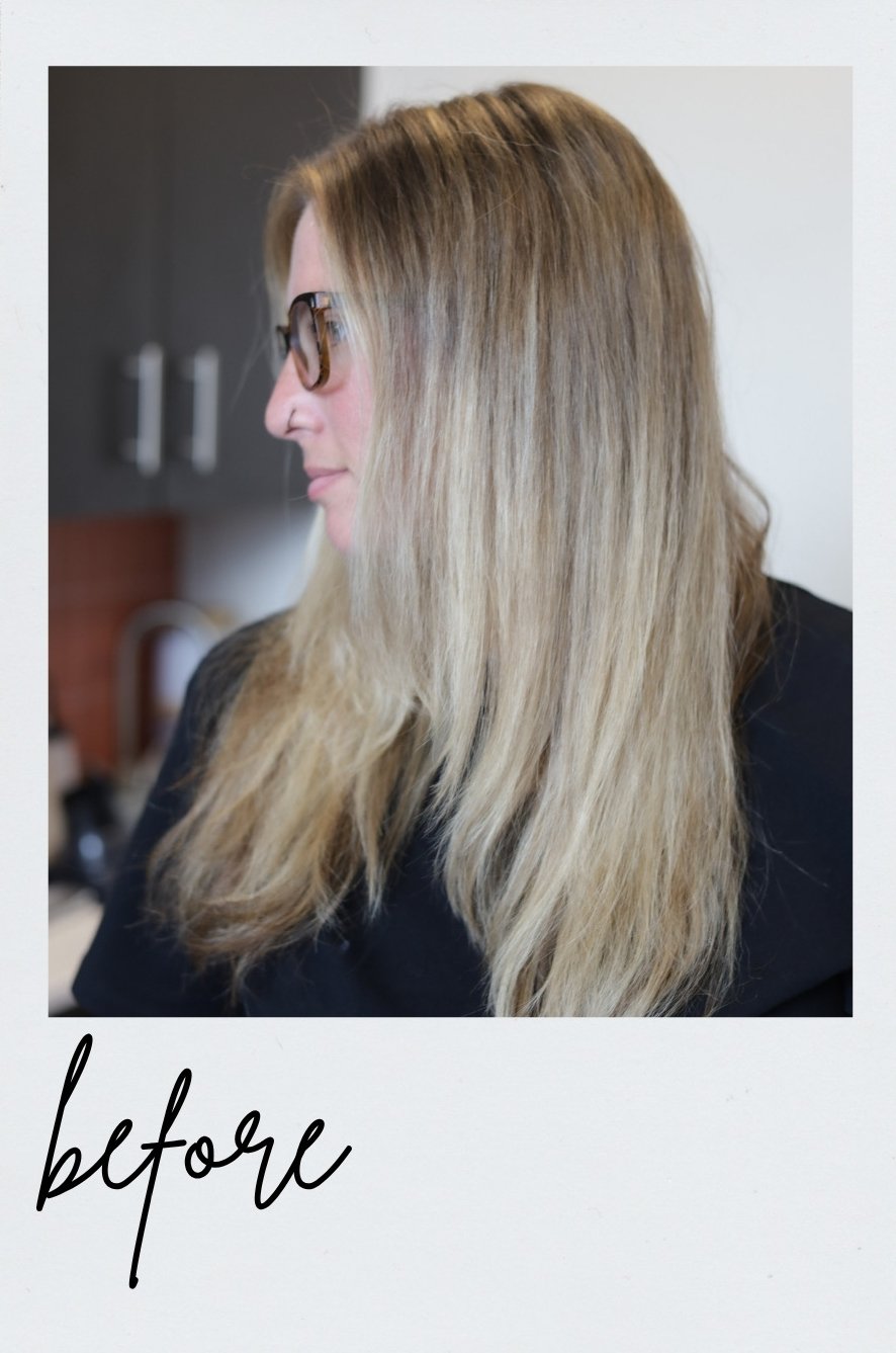 client transformation before photo of womans blonde hair