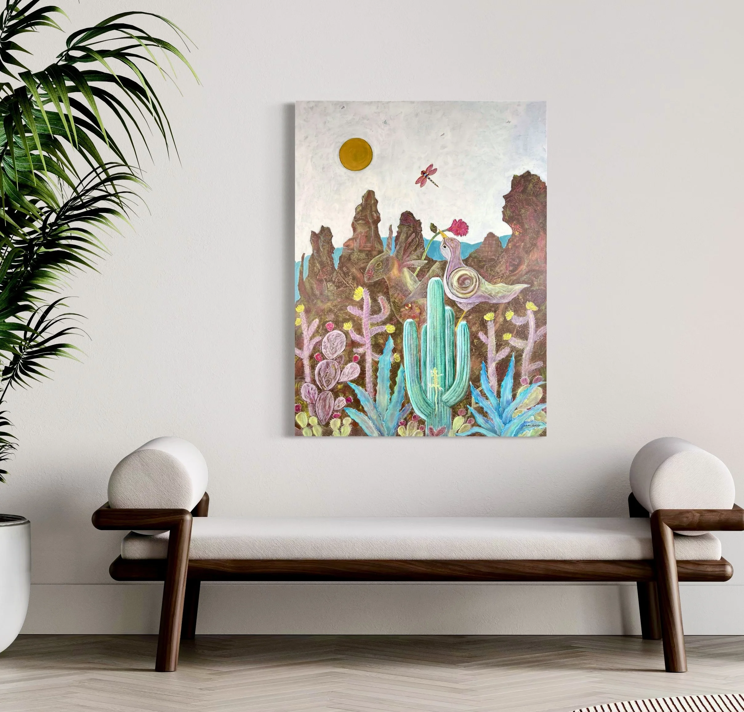 Original painting"Desert Dreaming" is on the wall above the chair.