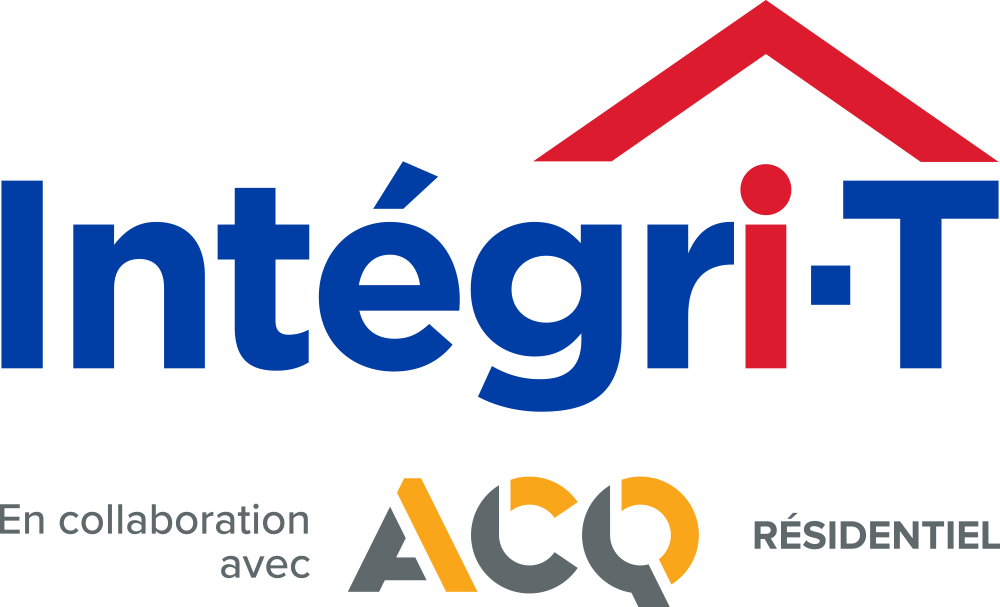 Logo RE/MAX Intégri-T en lettres bleu avec le i rouge et au dessus un toit de maison rouge