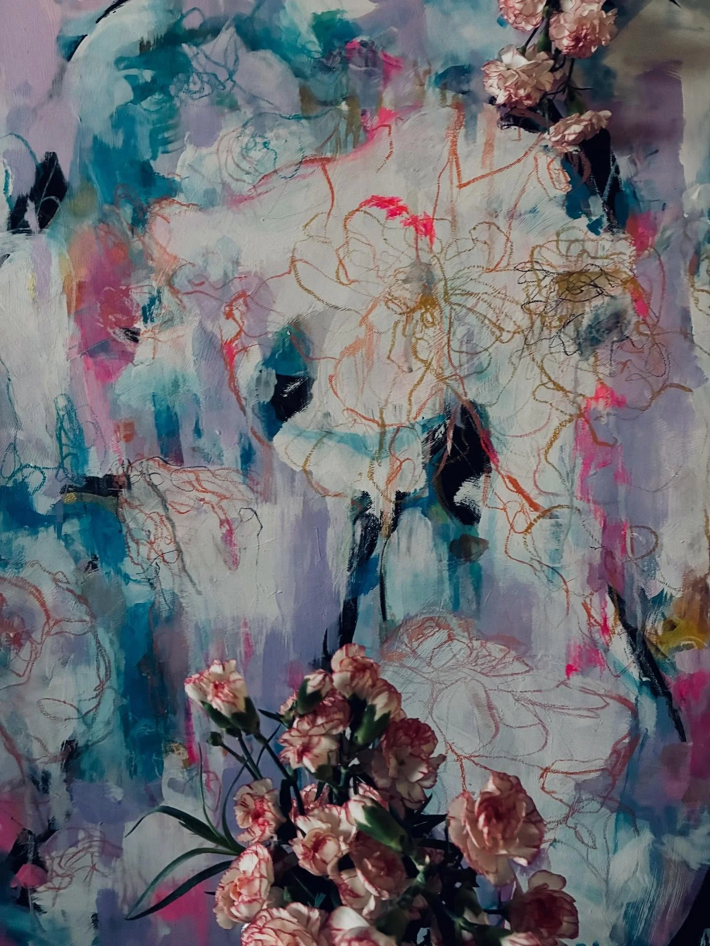 Dreamy, in and out of focus, blurred at the edges, definition, intentional, imaginative. All of these at the same time. In my head. All the time. 
Making it happen getting these visions out even though on paper I&rsquo;ve got no space or time on canv