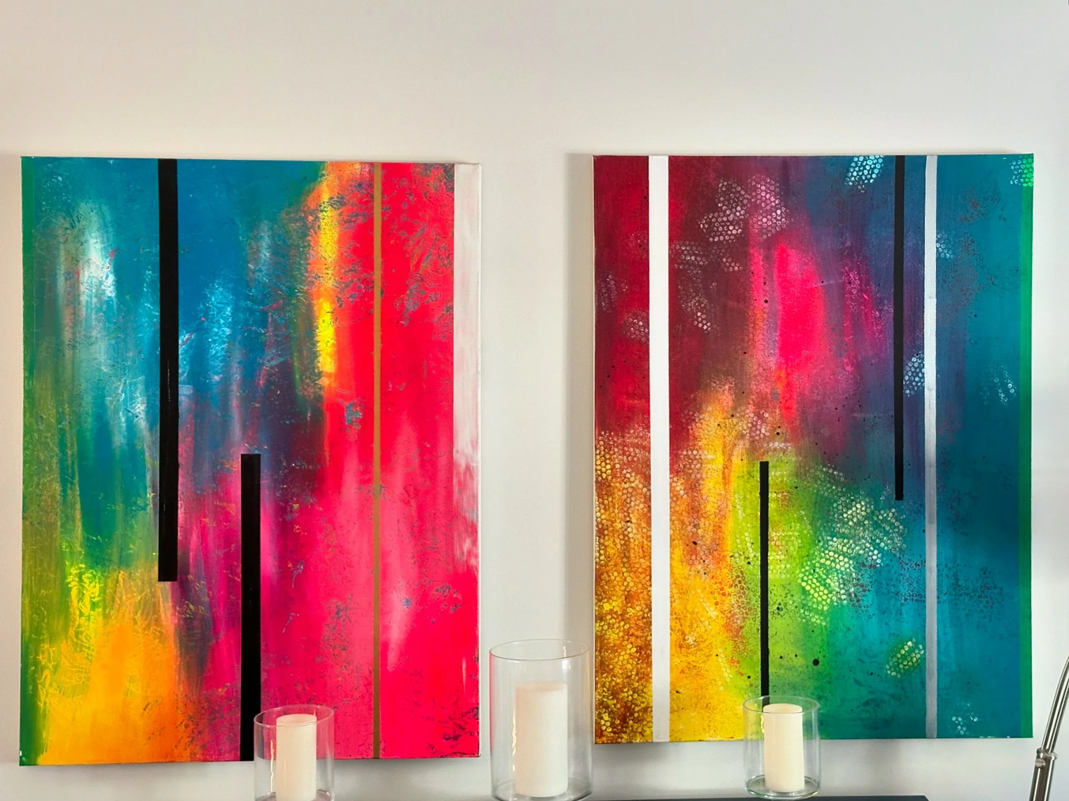 Silver and Gold Popcorn. 48"x72" Diptych. Acrylic on Canvas