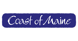 Coast of Maine logo with white text on a blue background
