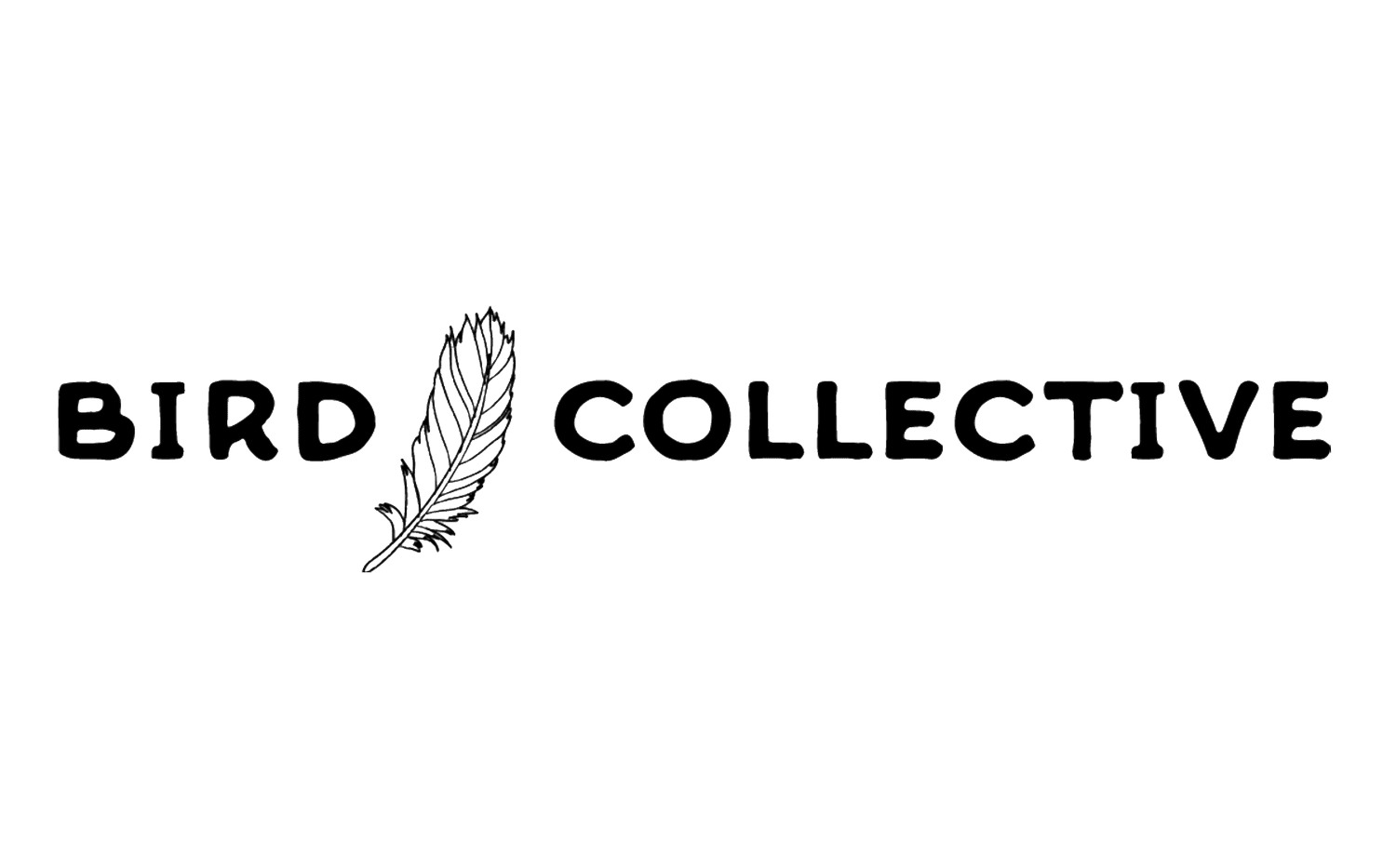 Graphic logo with the words 'BIRD COLLECTIVE' and a detailed feather illustration between the words.