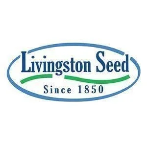 Logo for Livingston Seed, established in 1850, featuring blue and green text with a curved line above and below.
