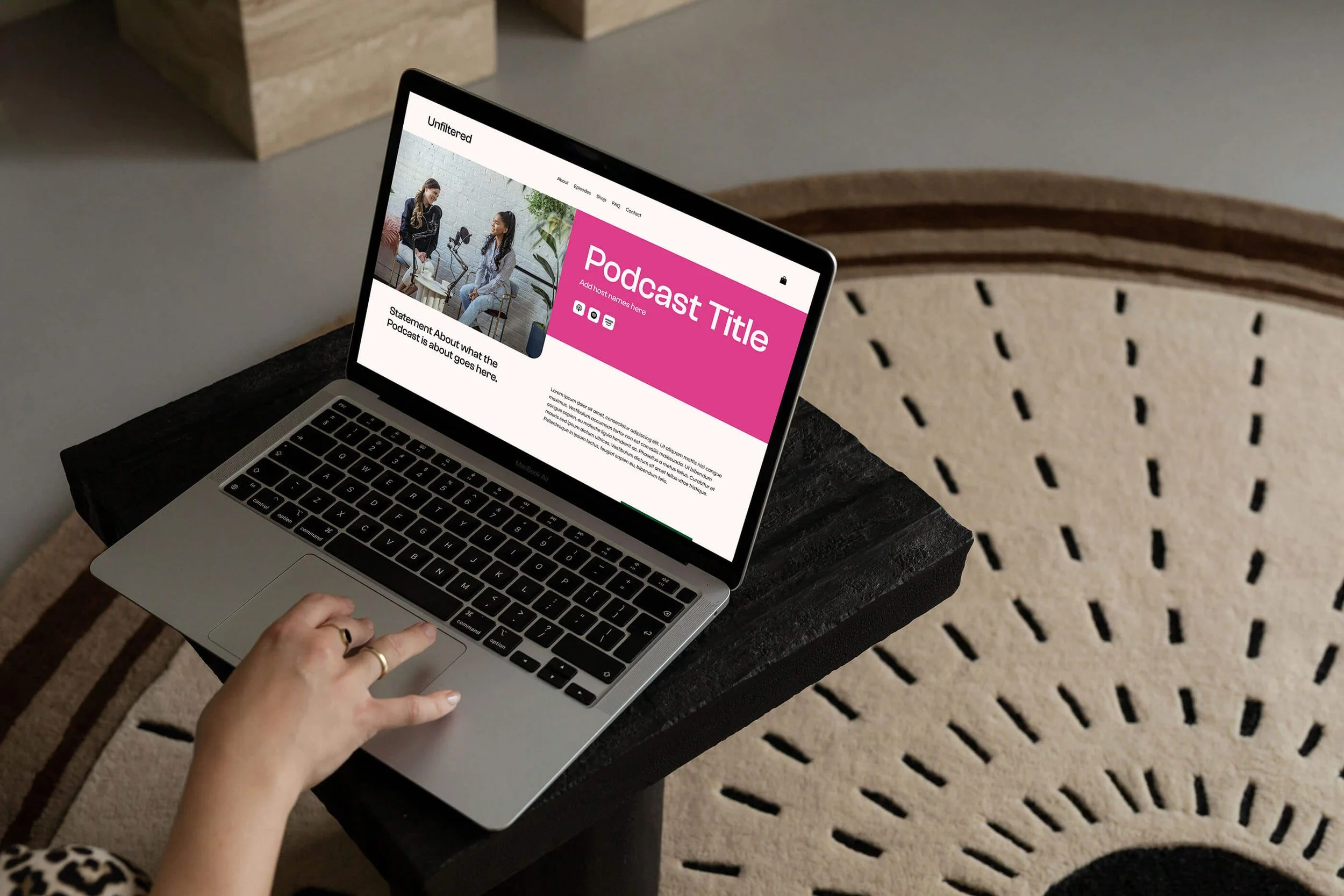 Mockup of a podcast template on a laptop