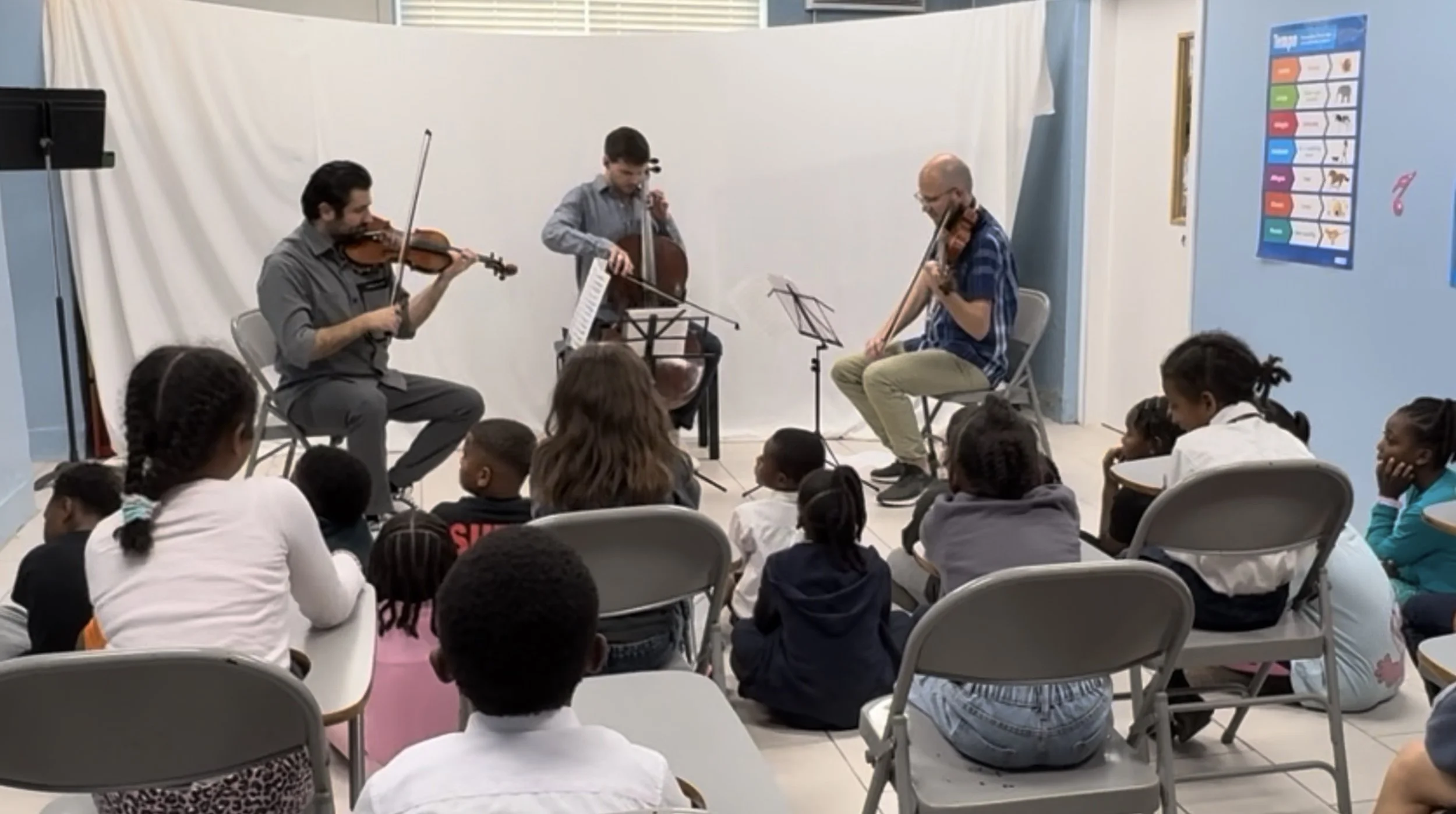 Performances in government schools introduce students to live chamber music and share information about opportunities and bursary support.