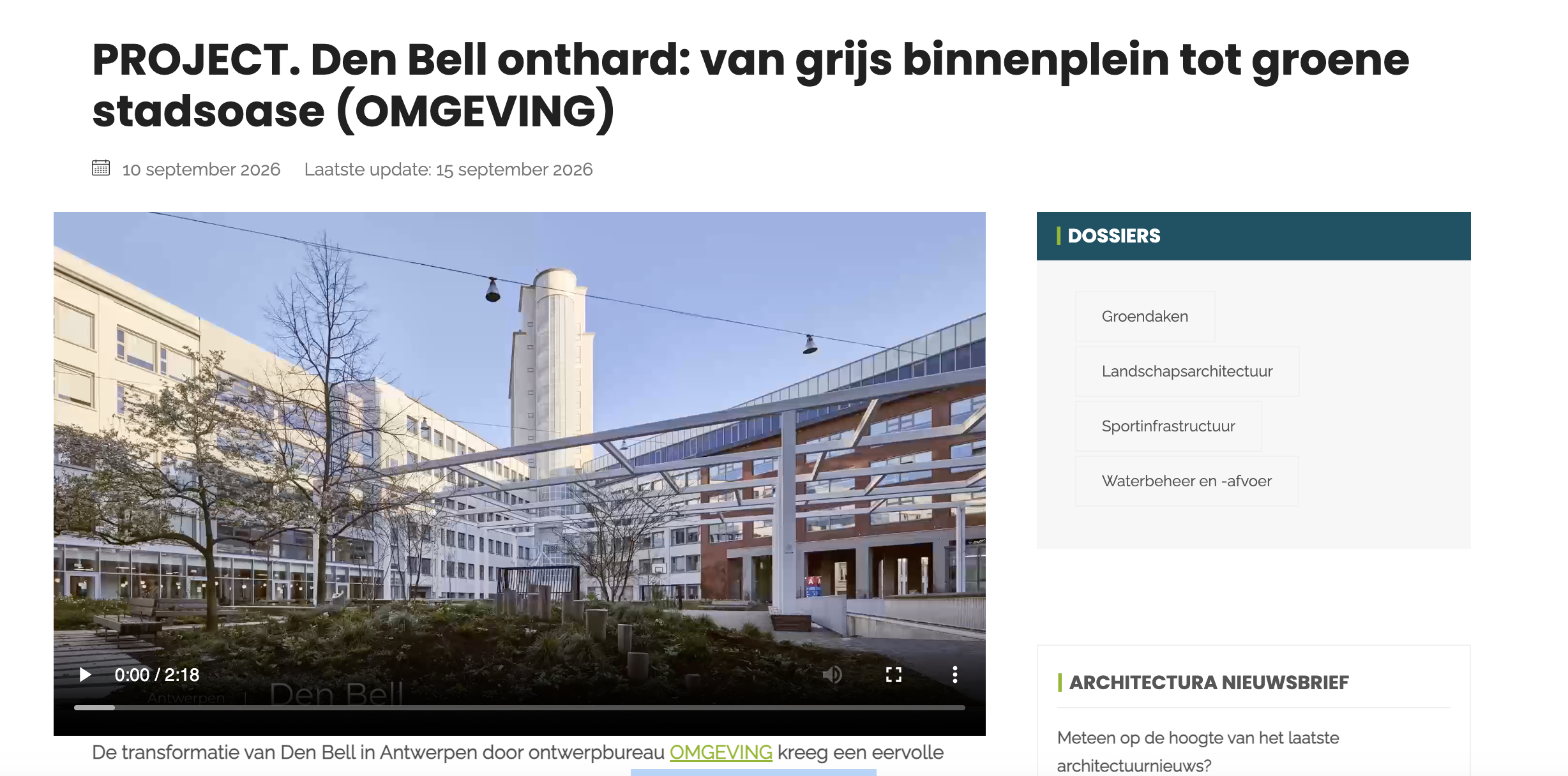 Screenshot van de website van Architectura over Den Bell