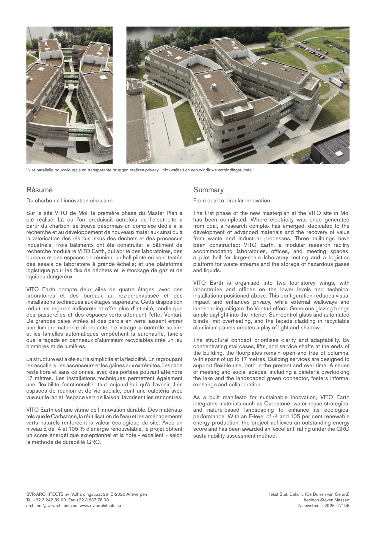 Nieuwsbrief SVR-Architects over VITO Earth
