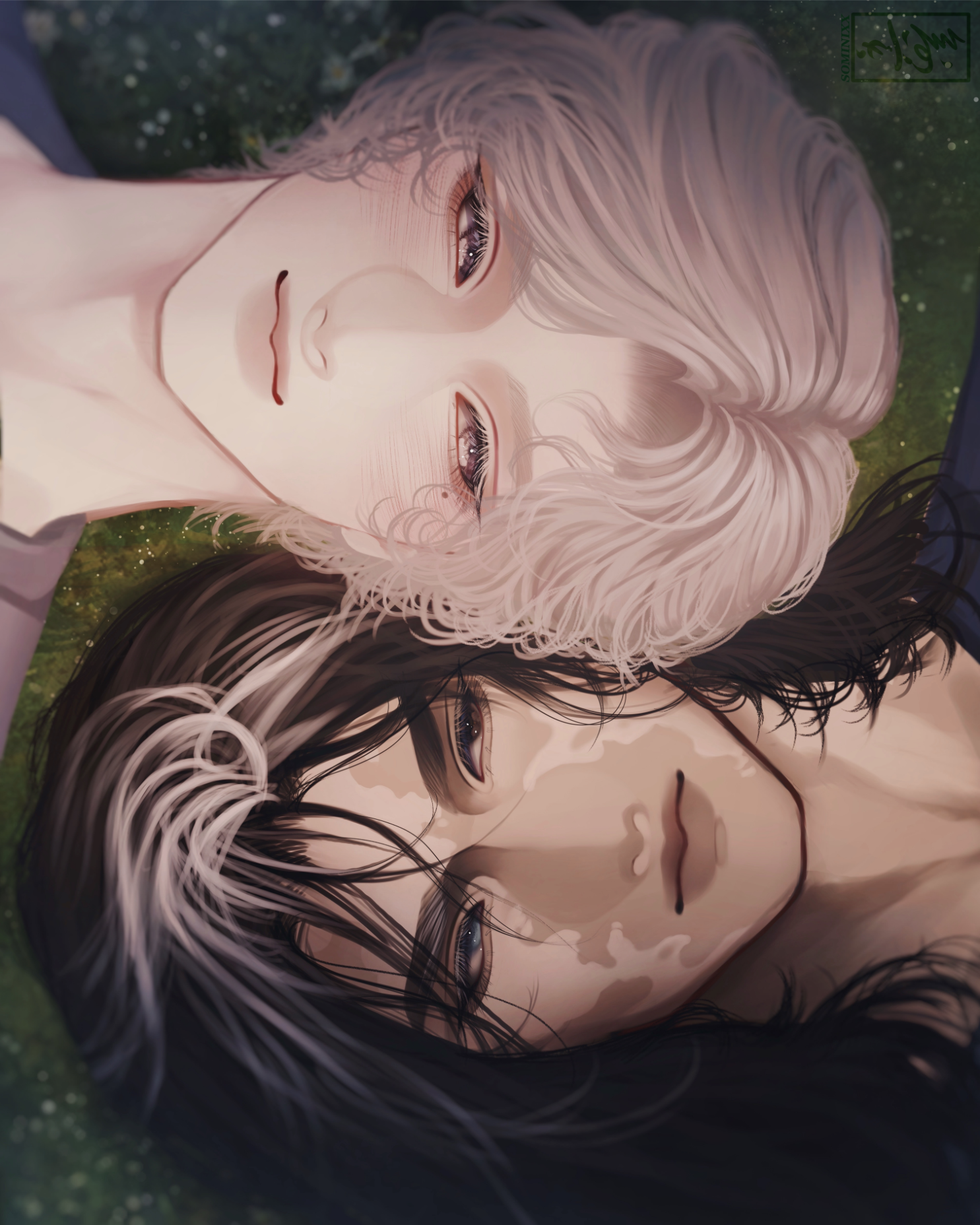 A portrait of Jaeyun and Yuzeharu which I commissioned from digital artist, SOMINIX for my the release of Before the Lotus Blooms. (@sominixx on instagram)