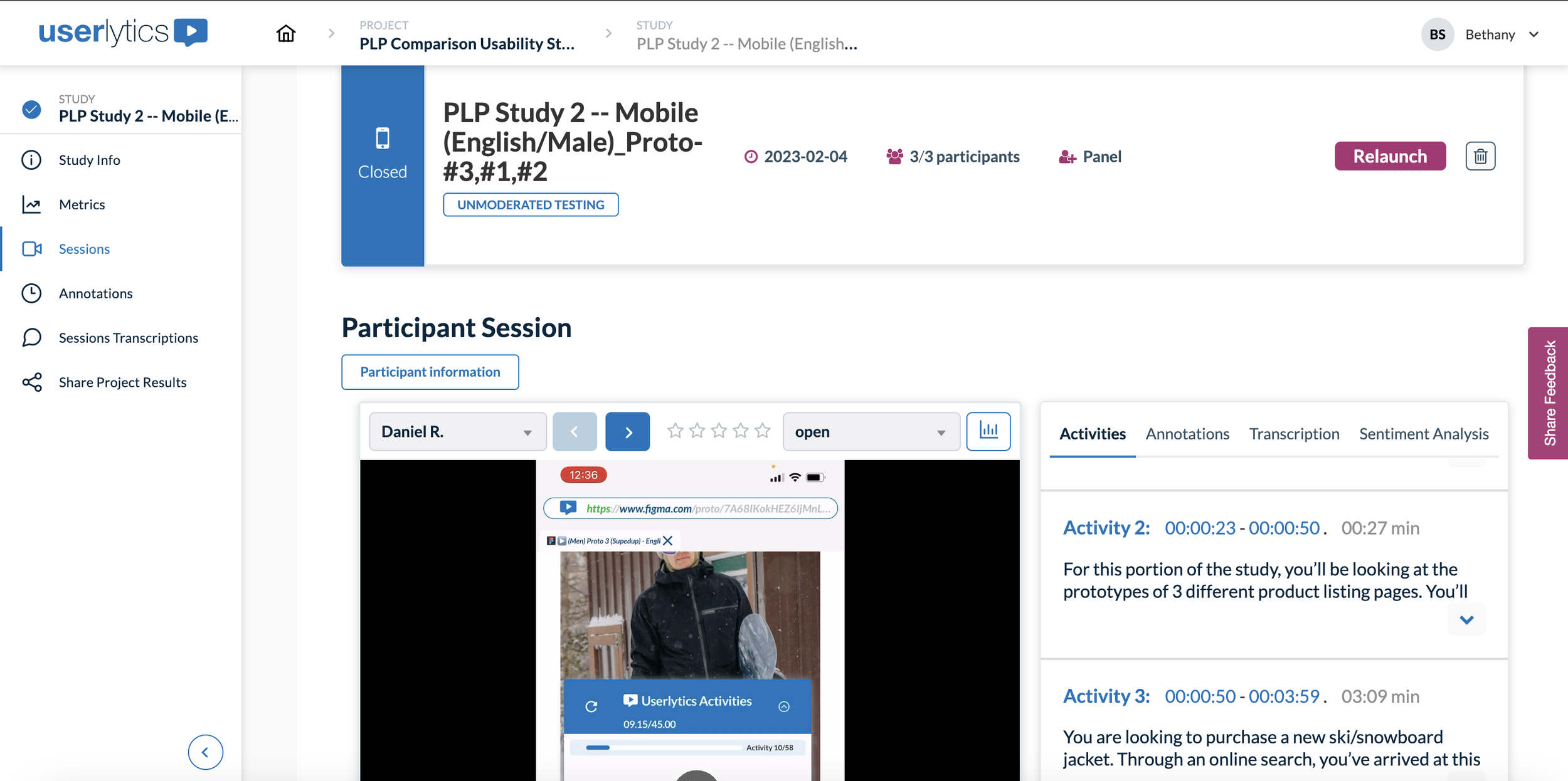 screenshot of userlytics.com testing portal