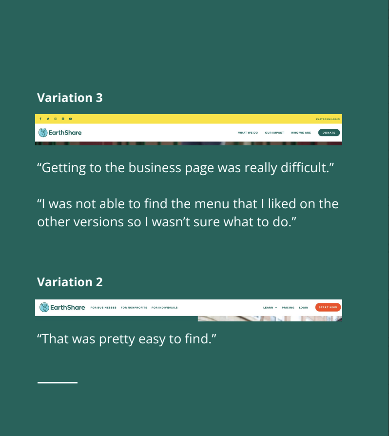 Screenshot of usertesting findings