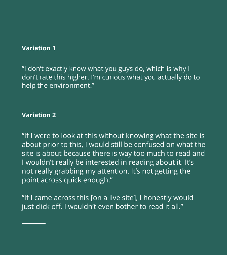 Screenshot of usertesting findings