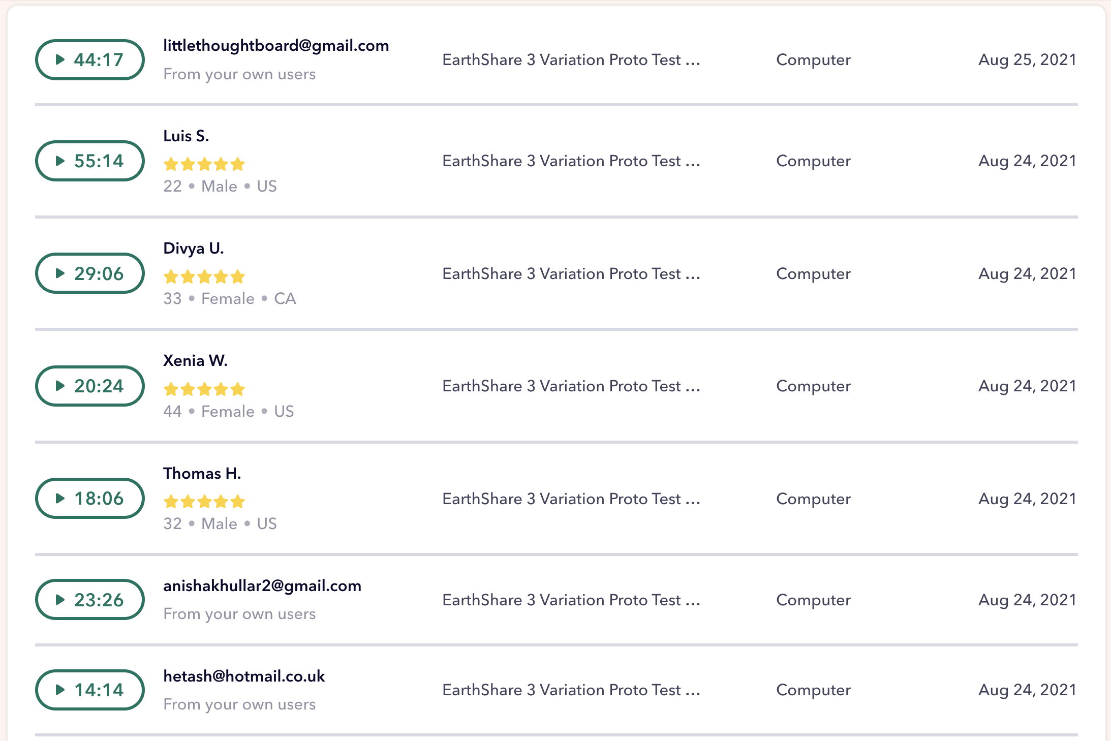 screenshot of user testing portal