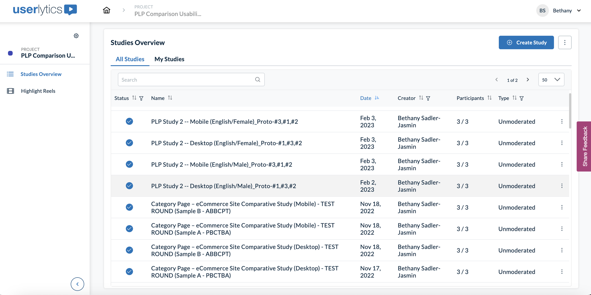 Screenshot of testing portal in userlytics