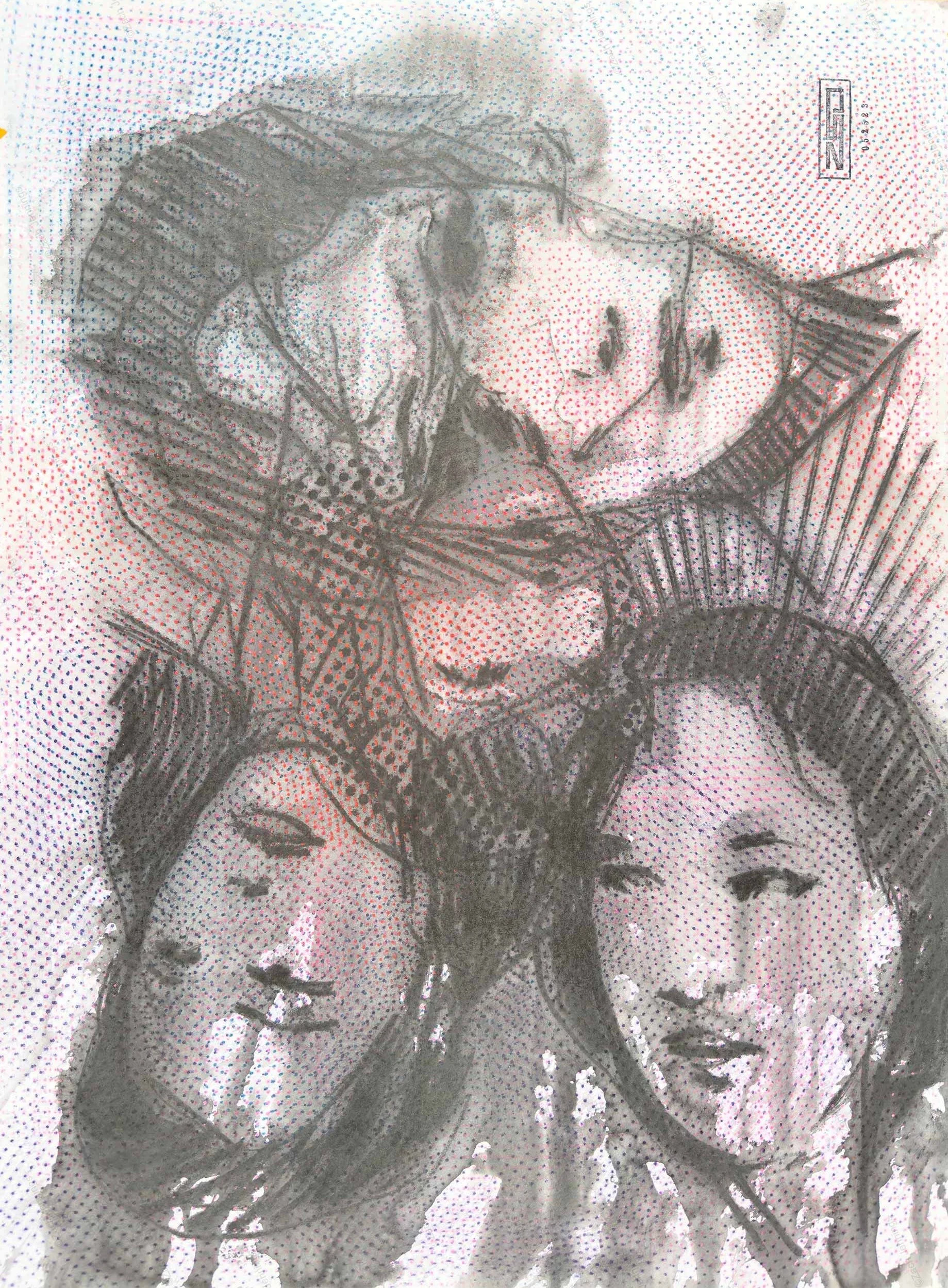 GIRLS NIGHT, 2023 – Graphite & wax crayon on paper, 18" x 24"