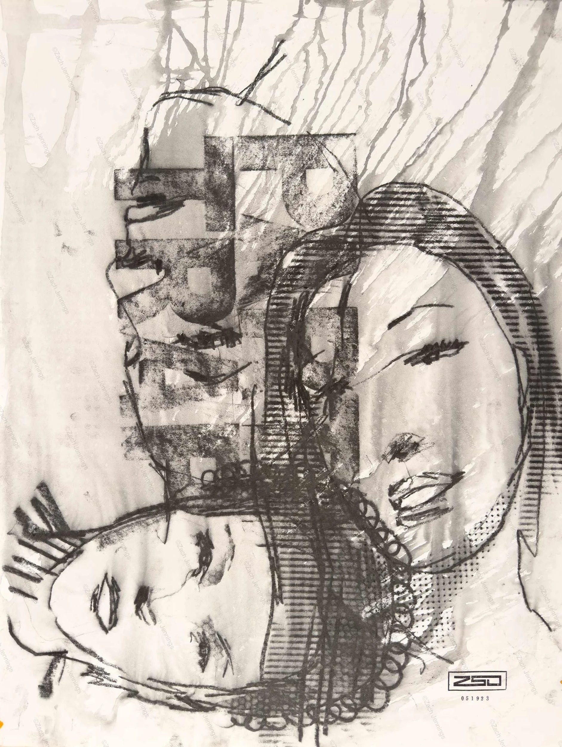 PARTY TRAP, 2023 – Graphite & wax crayon on paper, 18" x 24"