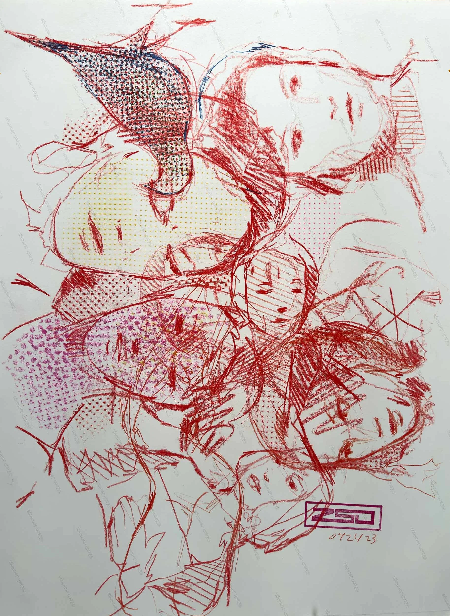 BIRDS-1, 2023 – Graphite & wax crayon on paper, 18" x 24"