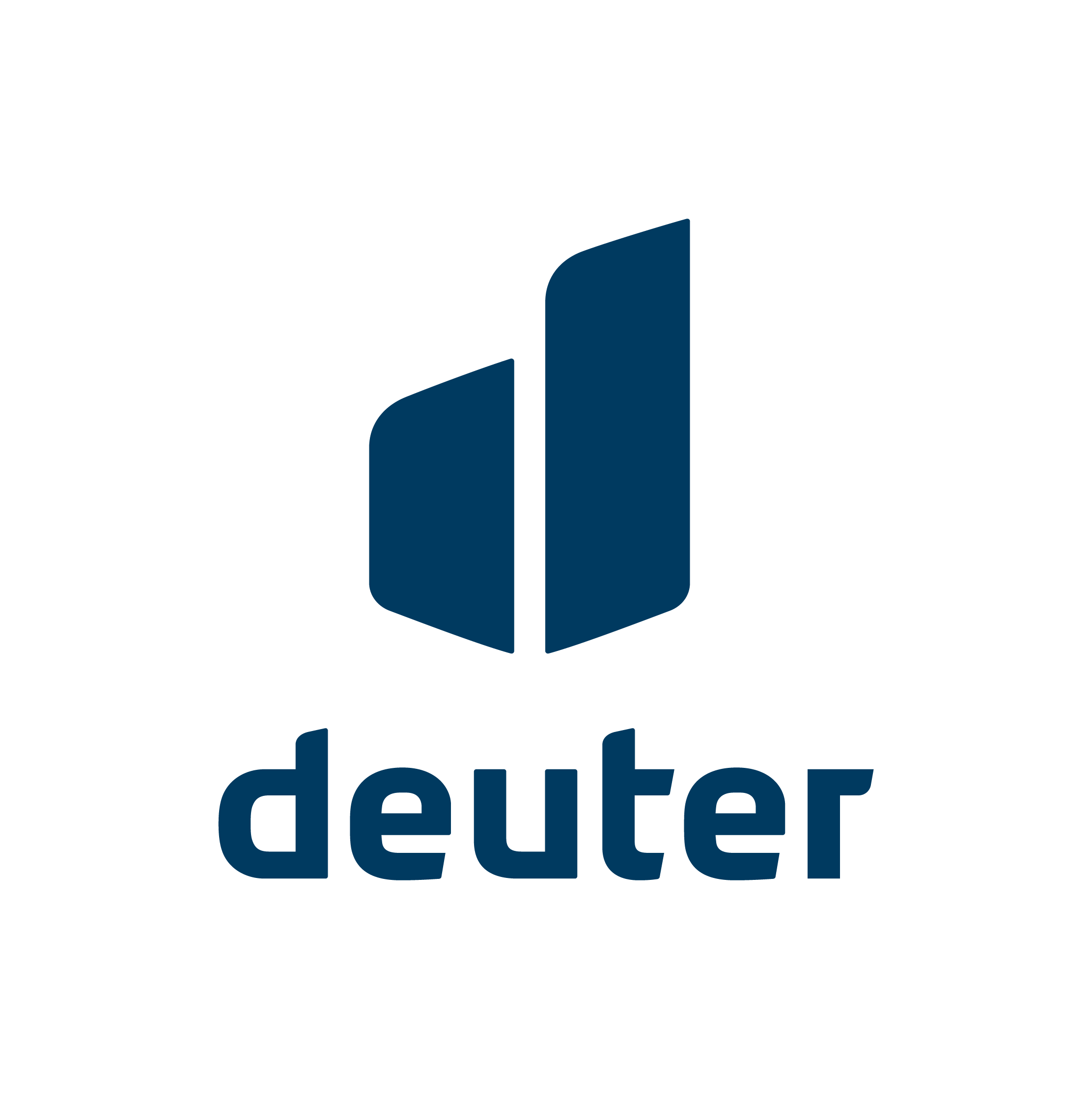 Deuter logo featuring a navy blue stylized hexagonal symbol and the company name 'deuter' in lowercase navy blue font.