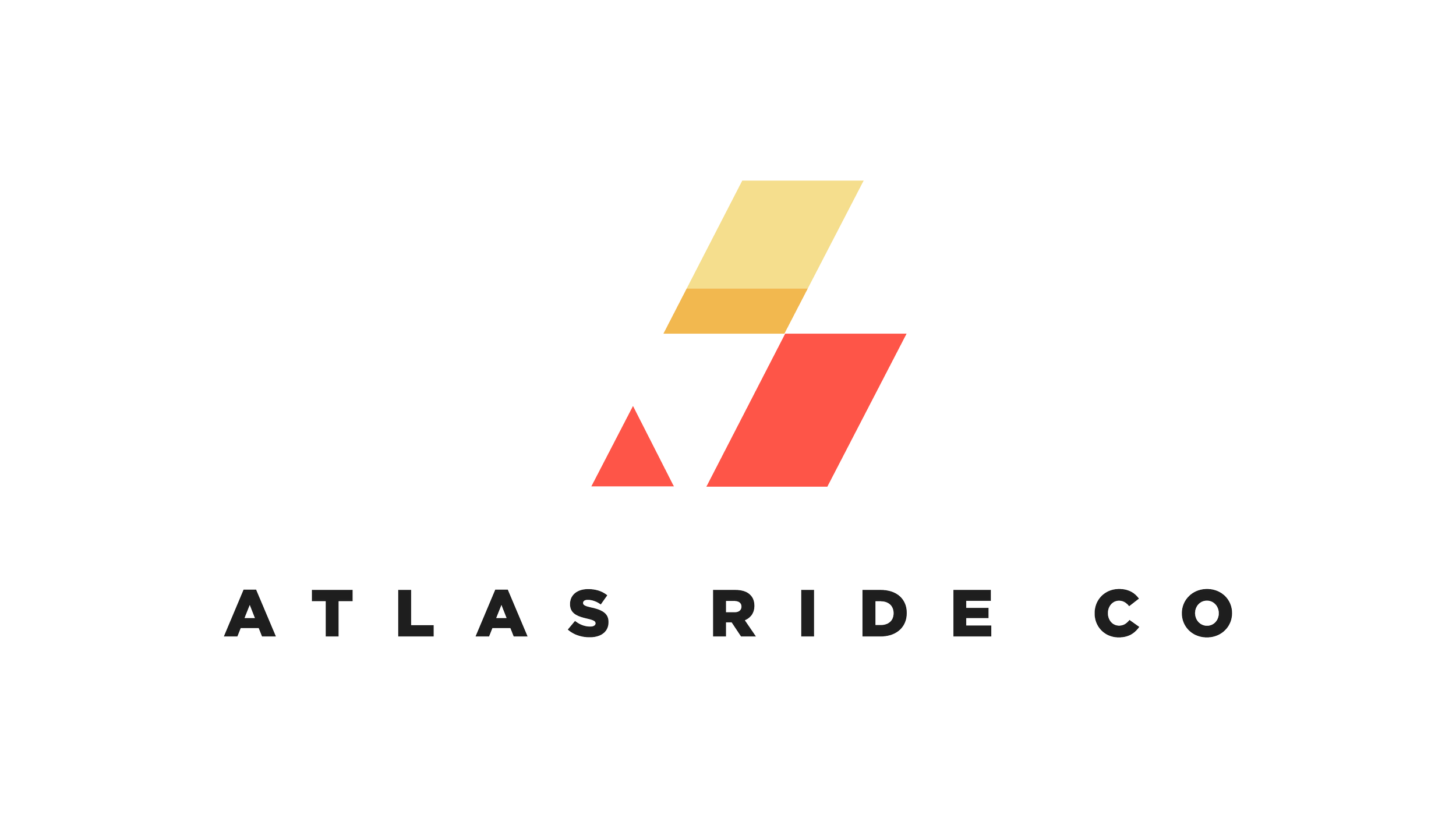 Logo of Atlas Ride Co with stylized geometric shapes in beige, red, and yellow above the company's name in black uppercase letters.