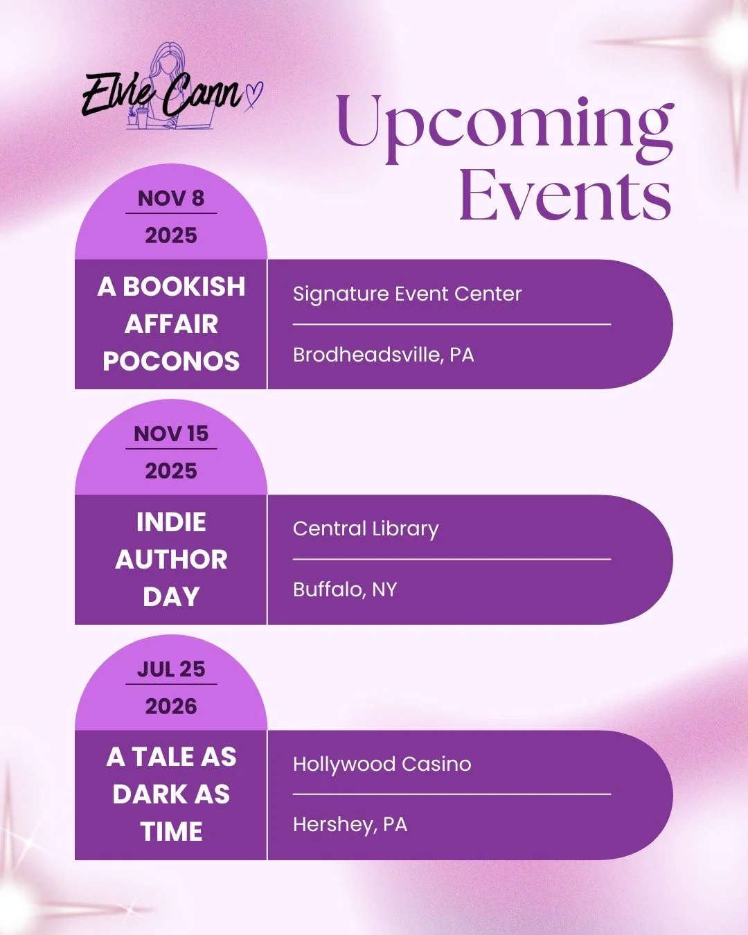 November is a busy month for signings! Come see me this weekend in the Poconos or next week in downtown Buffalo!