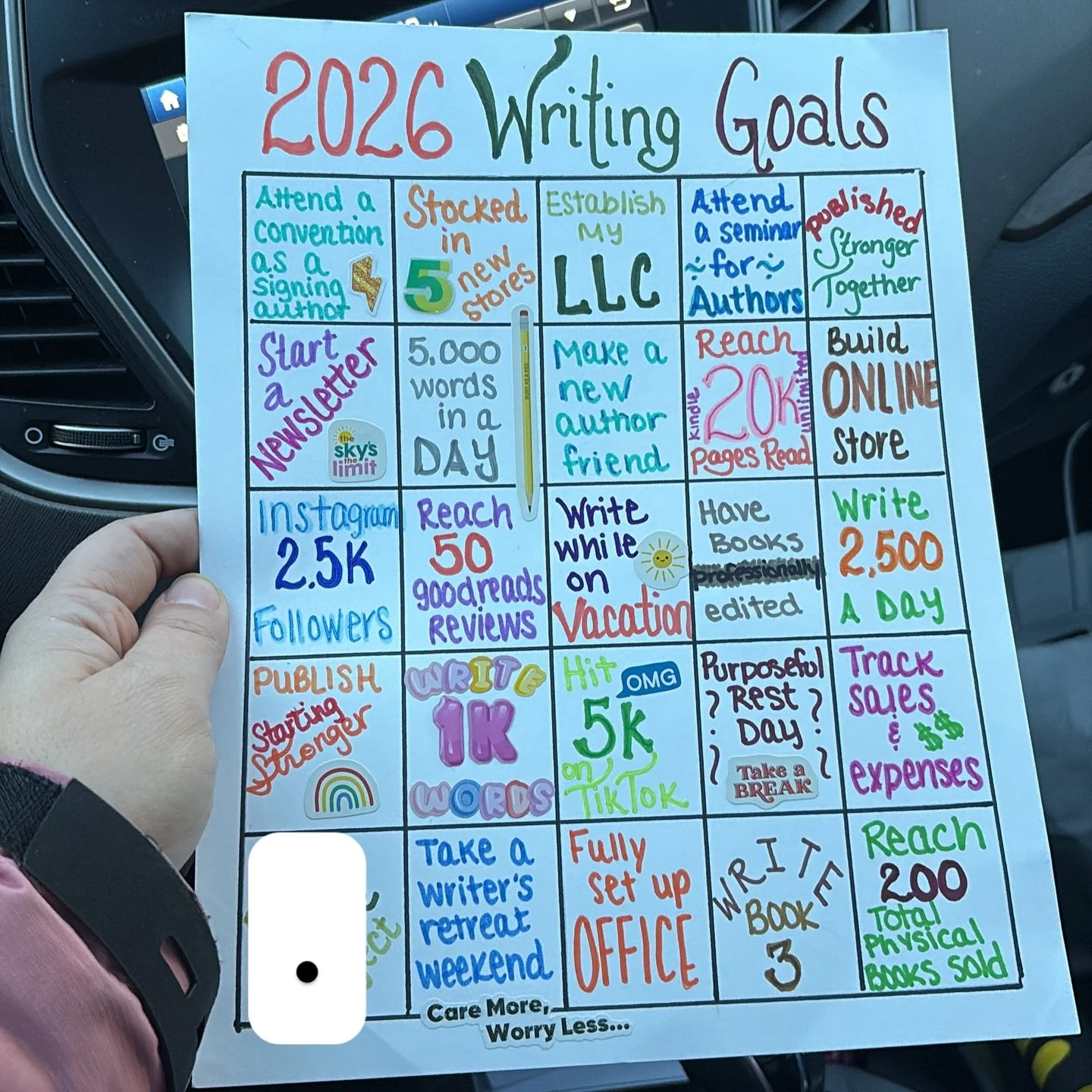 During our first meetup of the year for @writers_obscurity we made our 2026 Bingo Boards for writing goals! I can&rsquo;t wait to start getting boxes dabbed! (Yes the bottom corner is a secret project 😏) #newyeargoals #bingoboard2025 #indieauthor #w