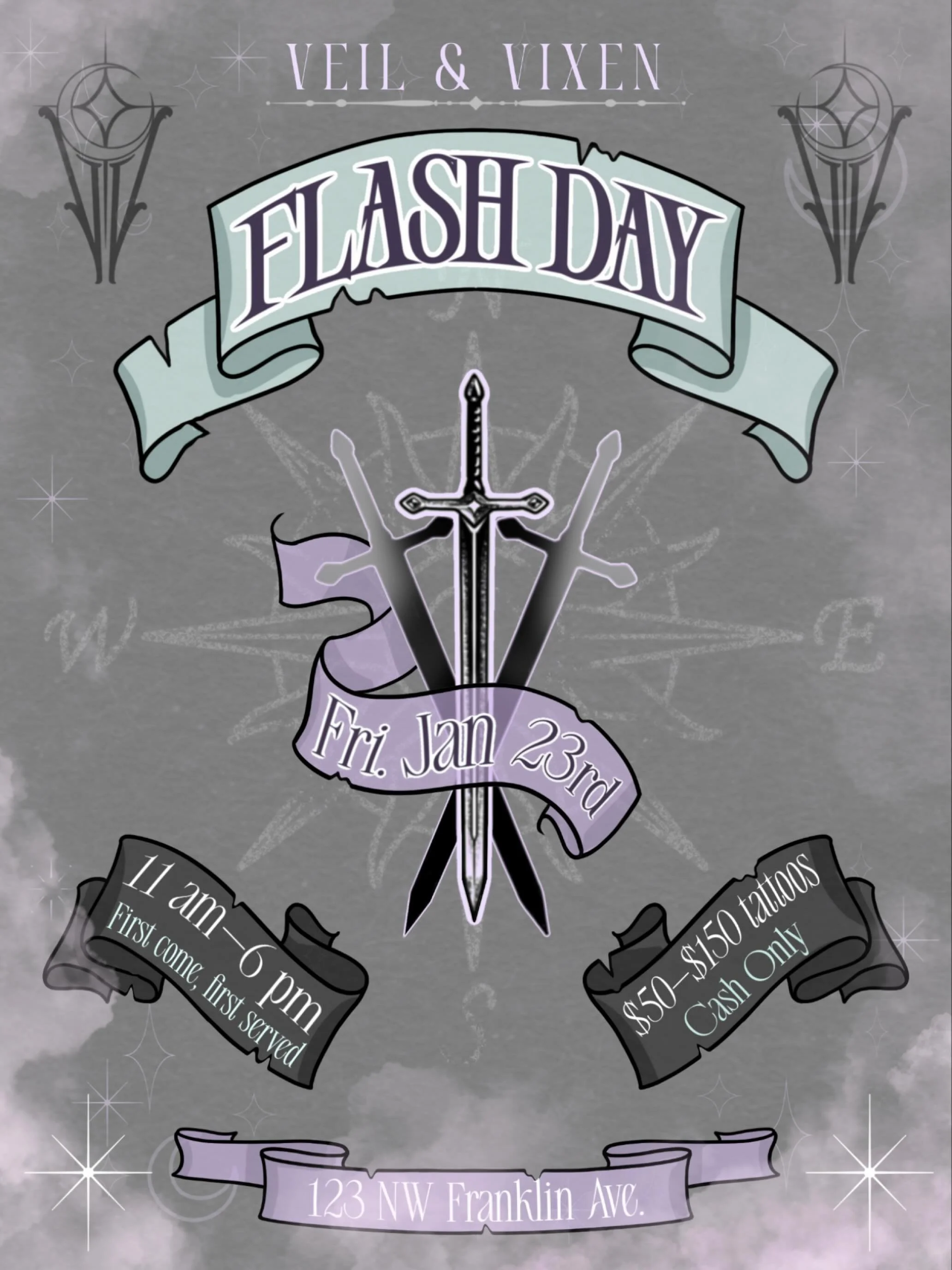 Friday January 23rd! 11-6pm. Flash tattoos for $50-150! First come, first served. Cash only please! Designs will be posted soon! #flashtattoos #tattoos