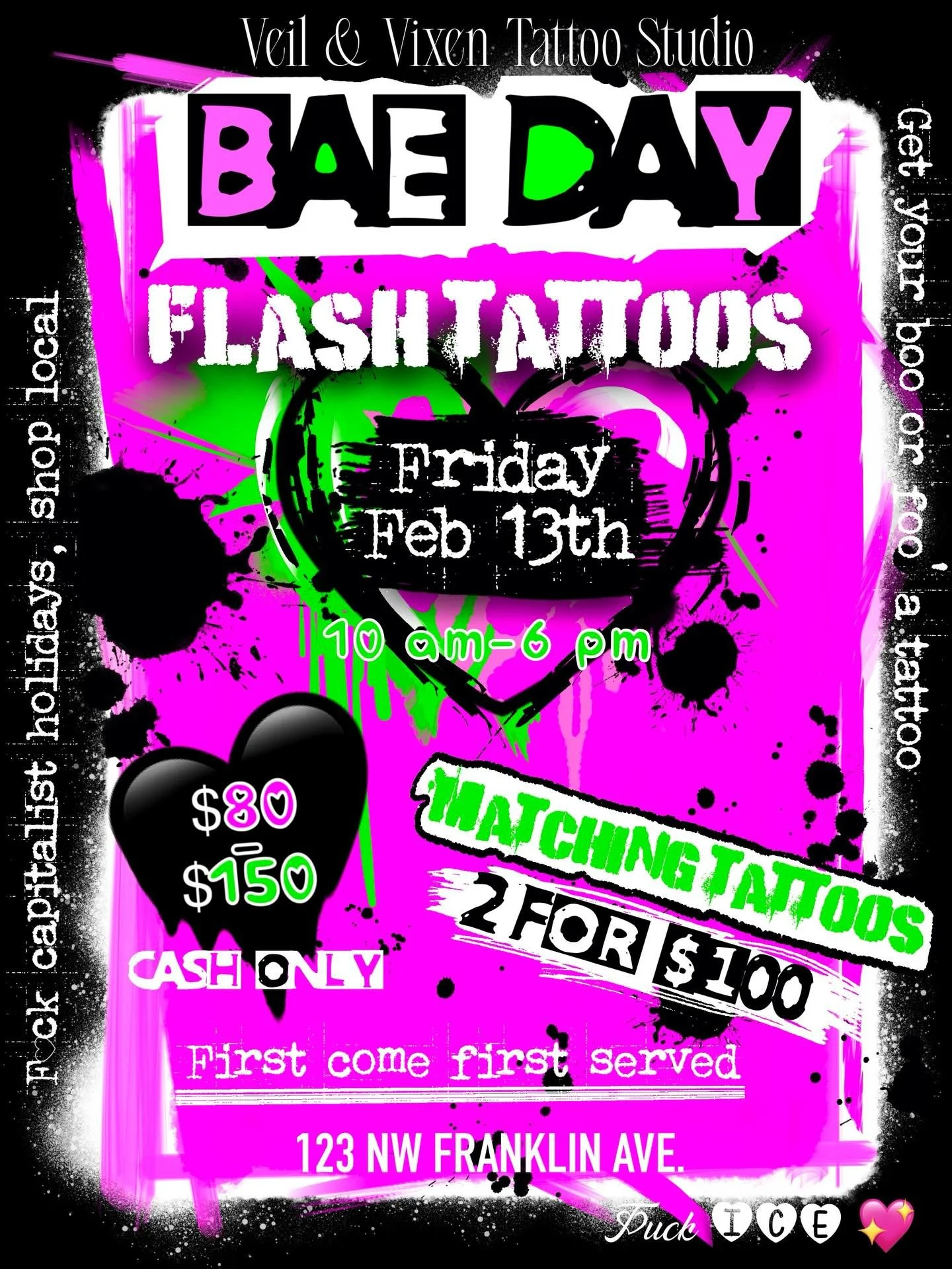 This coming Friday the 13th! Watch out for designs from @racheldelaine @bkirks.ink @tayxtattoo @mortalexit and @courtain.ink 💖💖💖