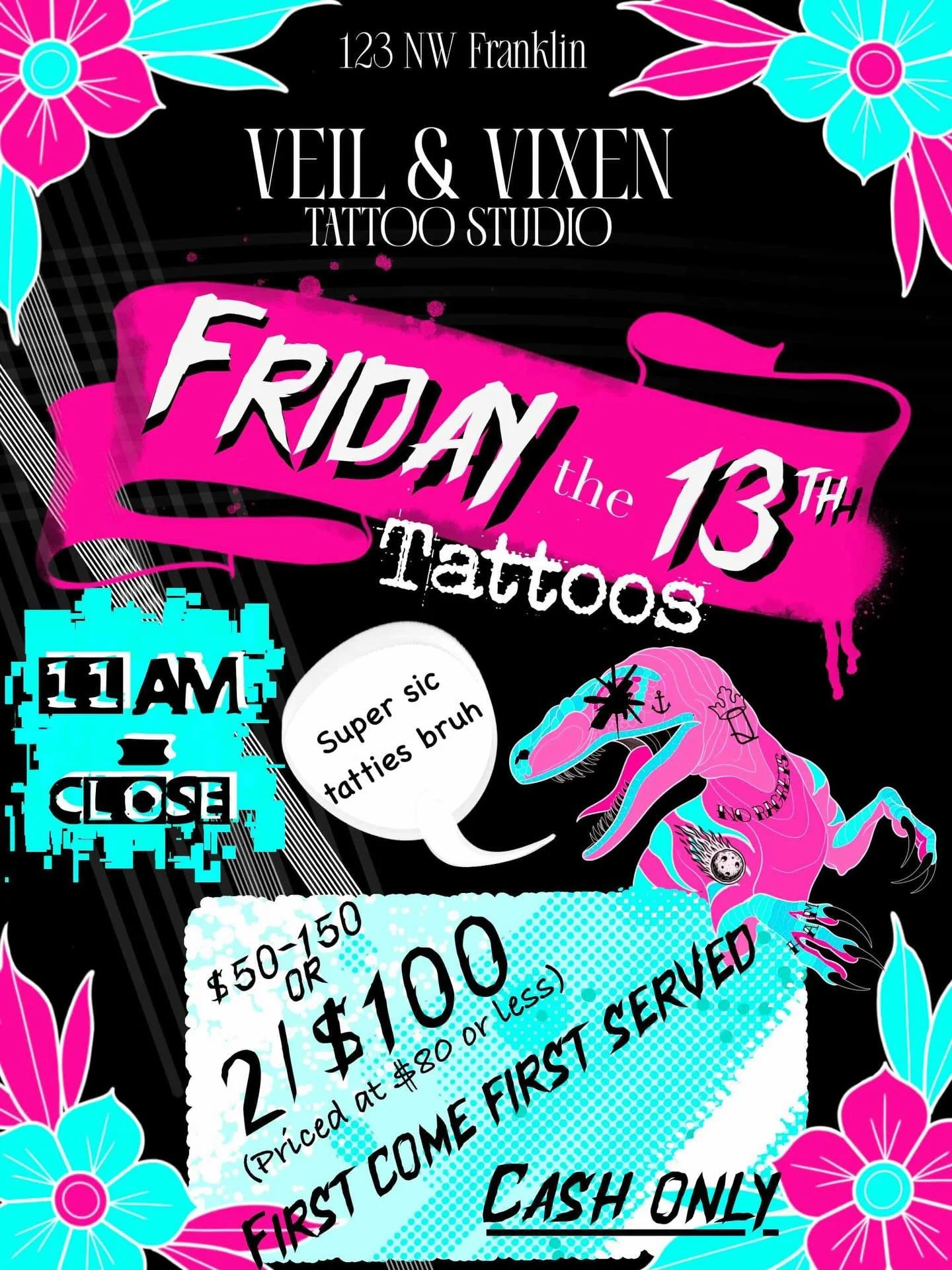 Two months in a row? 2026 needs to calm down. 
2/$100 tattoos (any designs under $80 only)
First come first served! Doors are at 11 to get on the list! Available slots ran out quick last month, so make sure you&rsquo;re here at open to guarantee you 