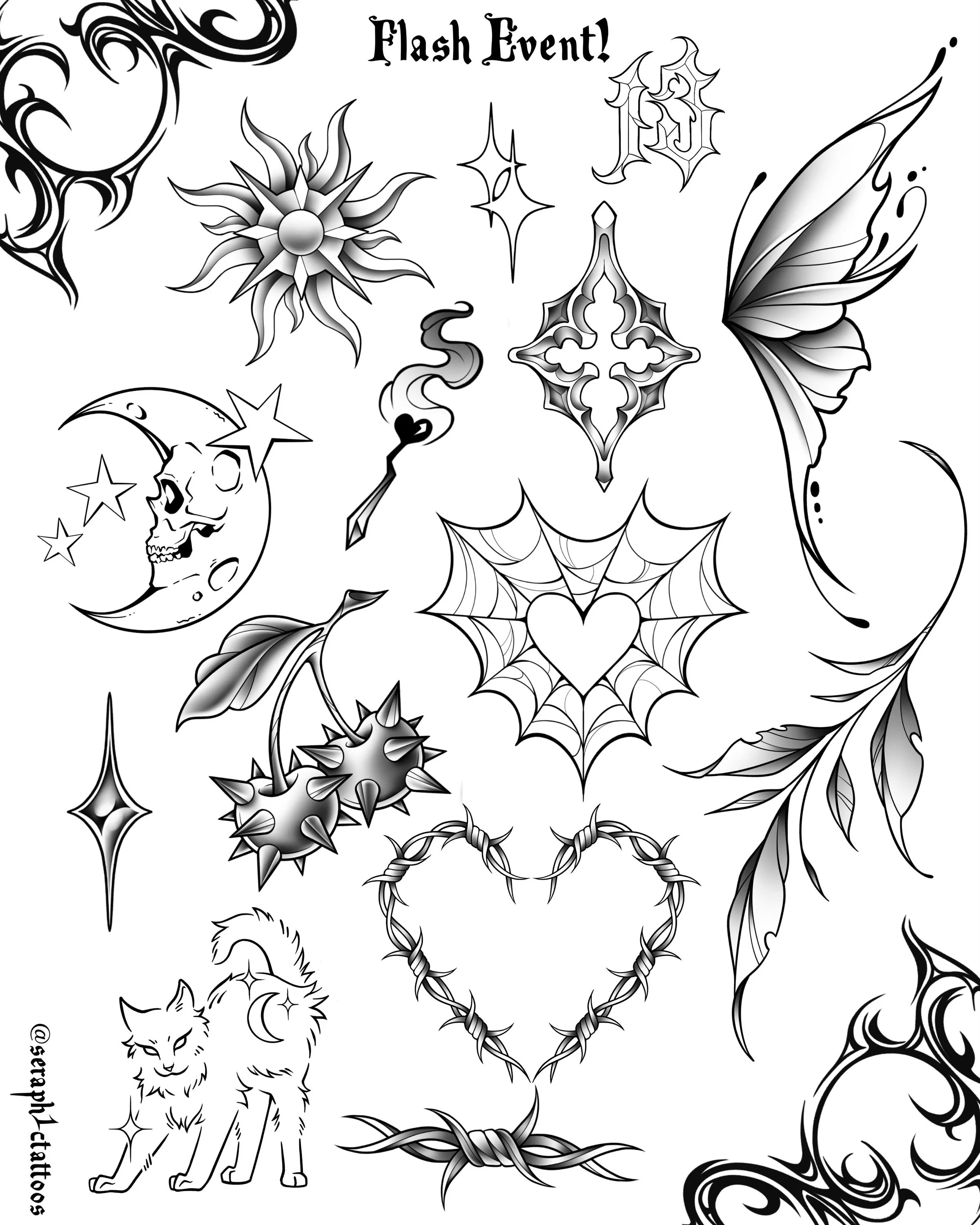 ‼️Updated flash sheet for our upcoming #Flashevent!‼️
Prices start at $50 and vary depending on size, level of finish and placement! Feel free to DM with any questions about the event or available designs! 
Excited to see you there🔮✨

#bendoregontat
