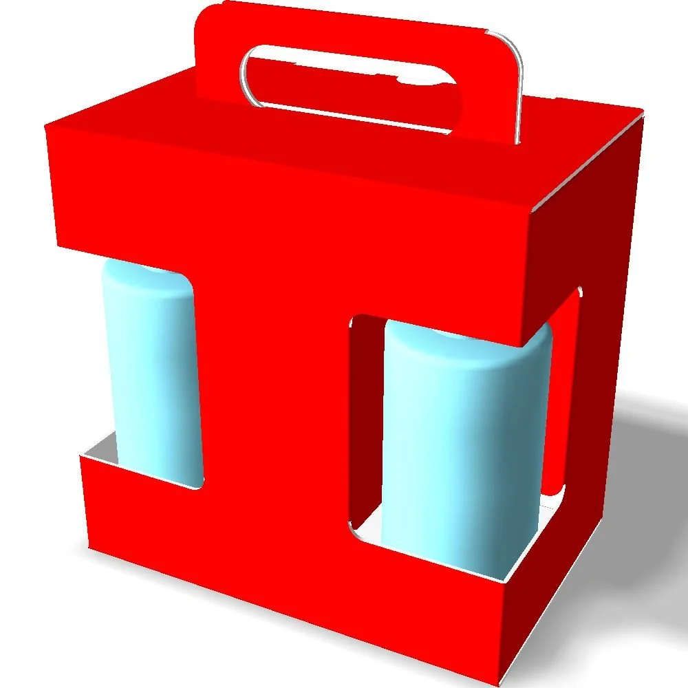 This bottled cocktail box is a pilfrage-resistant alternative to the standard 6-pack carrier. It showcases the product and label perfectly. The handle provides an easy way to carry this package to the checkout line. It can fold down for shipping.  A 