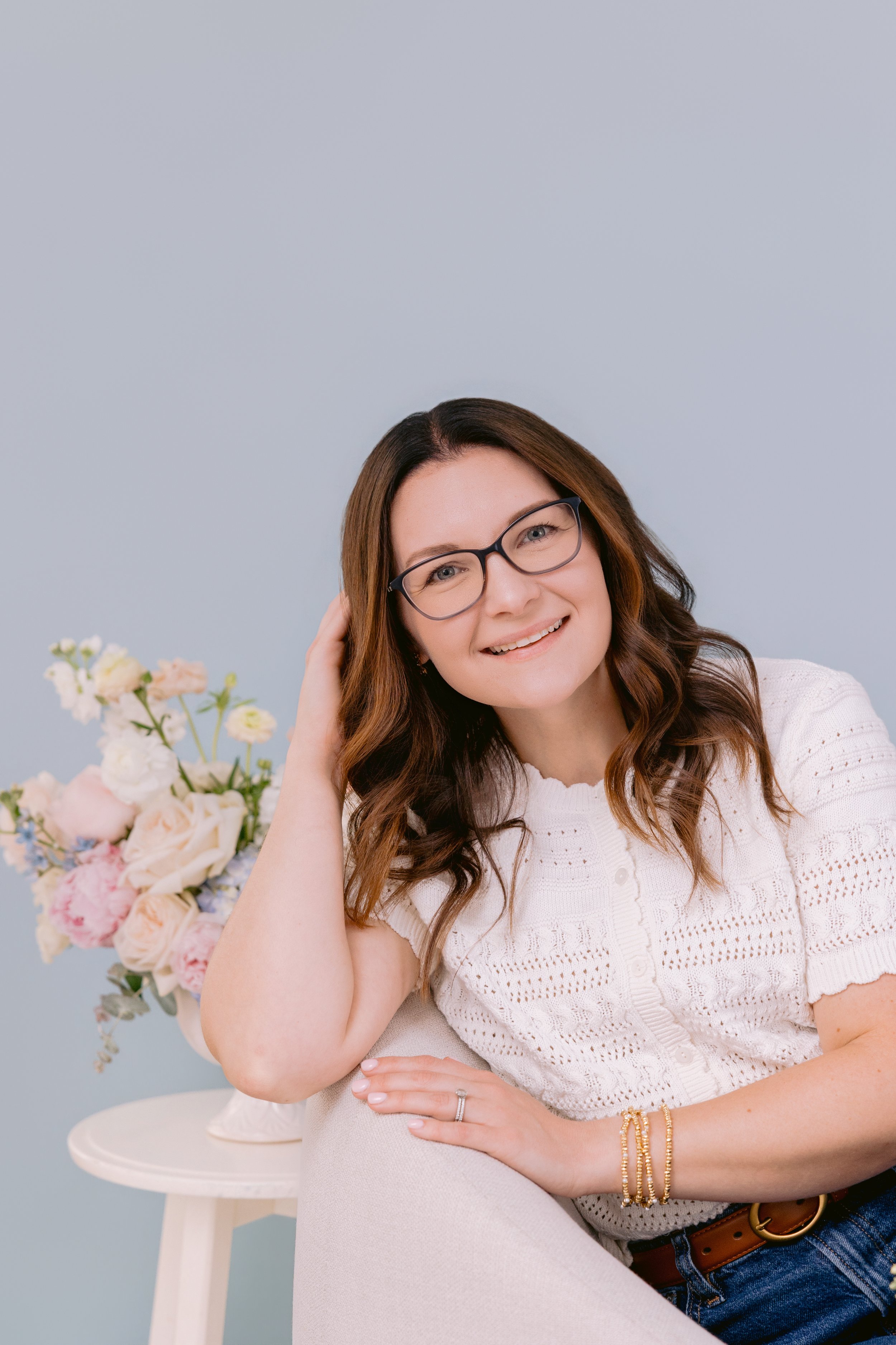 Florist Branding Shoot with light blue, ivory, and light pink color palette