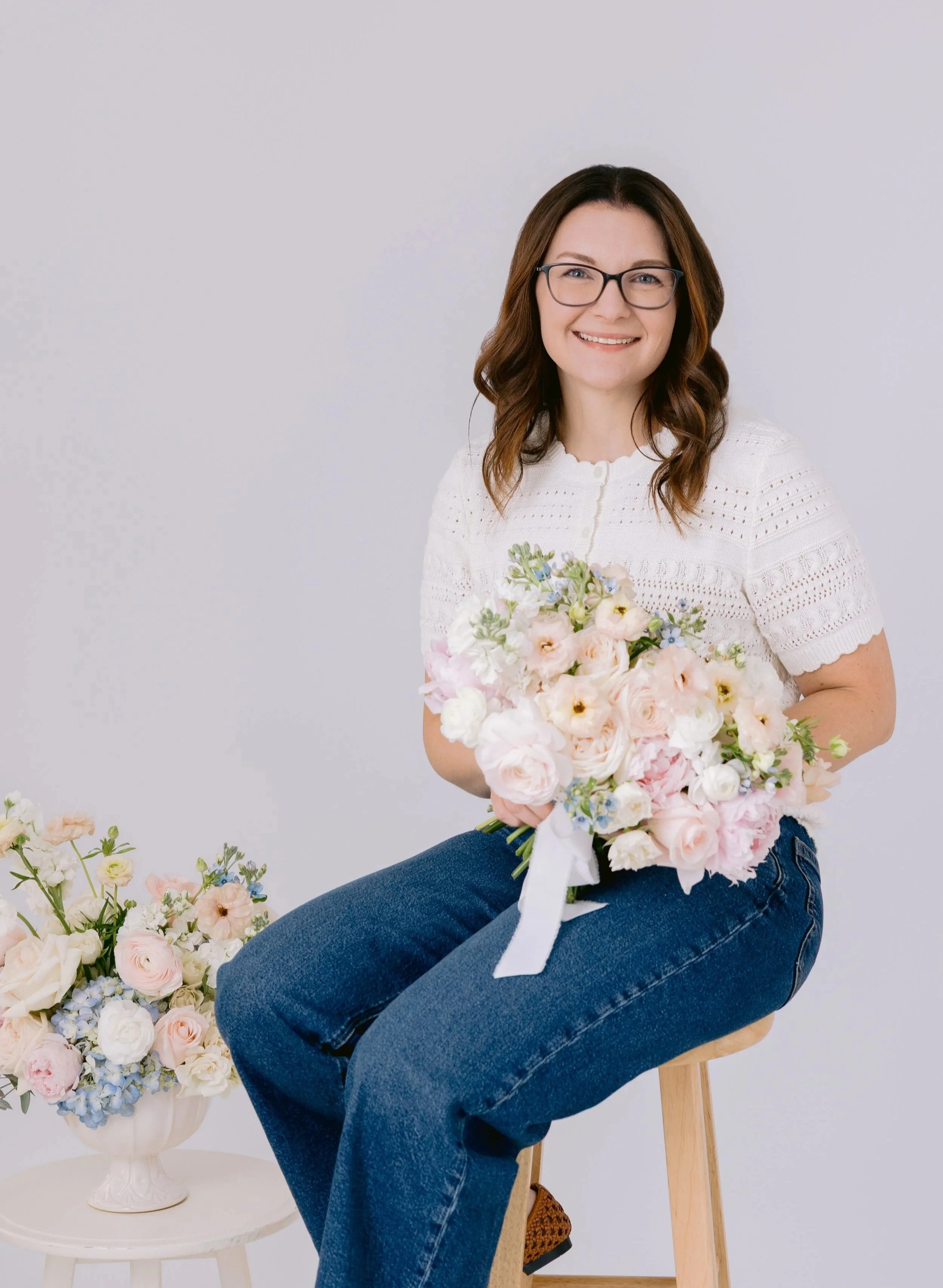 Hickory, North Carolina Wedding Florist. Charlotte Wedding Florist. Blush and light blue bouquet. Garden inspired bouquet.