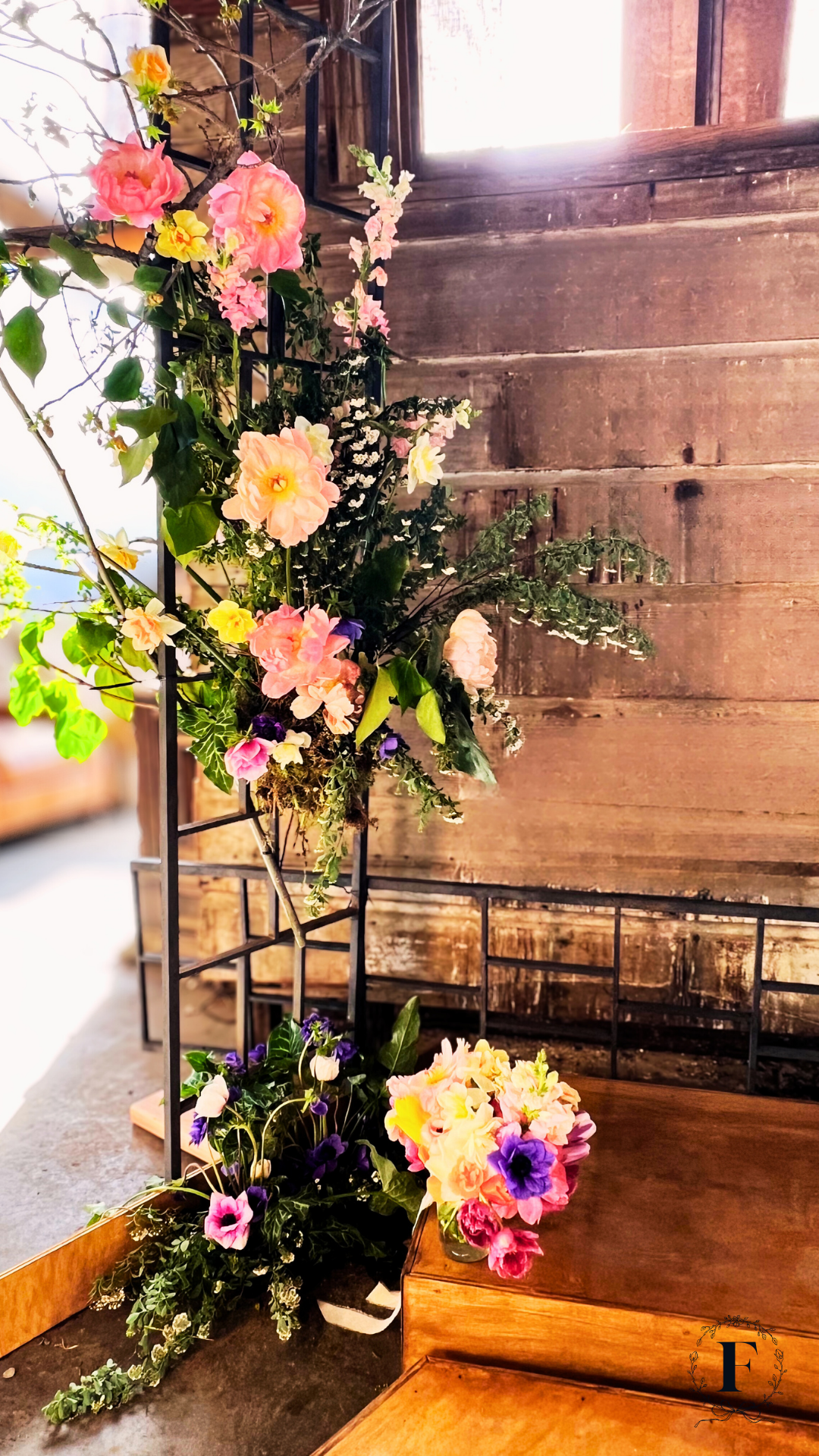 wedding arch and wedding bouquet