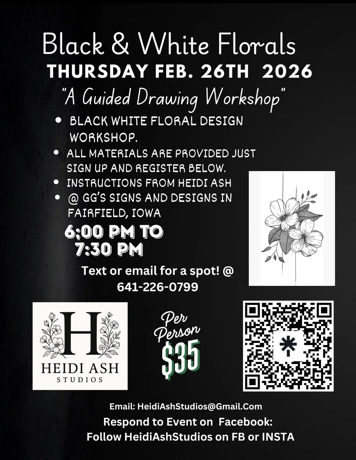 Pen &amp; Ink Class Black &amp; White Florals