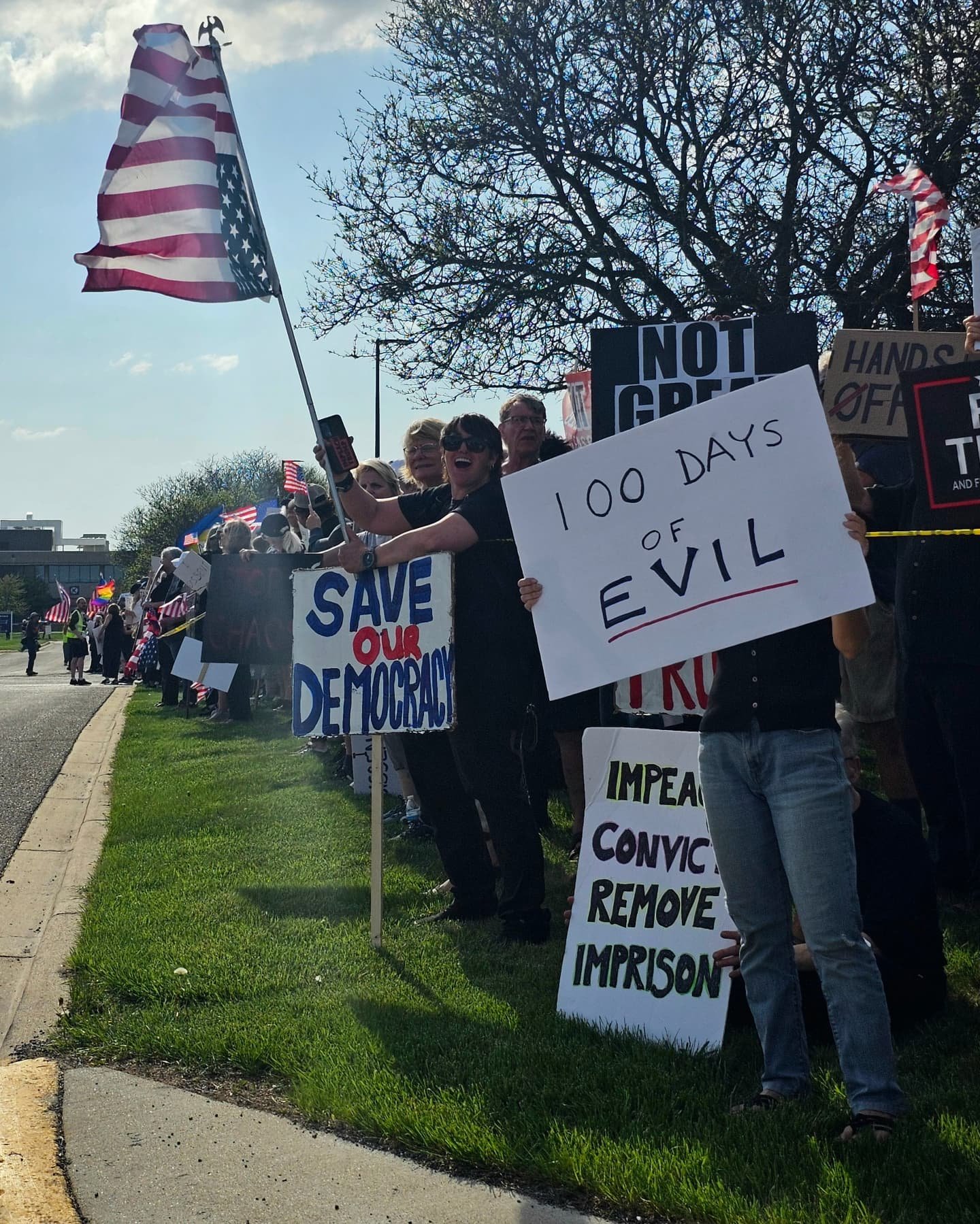 The best sign, curb, and crowd shots I was able to get whole attending the anti 100 day celebration hosted in South Macomb Community College in Warren MI.
Reports coming in that between 3000-4000 concerned citizens came out to be part of the I Diss