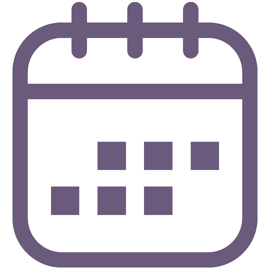 Icon of a calendar with a grid and binding at the top.