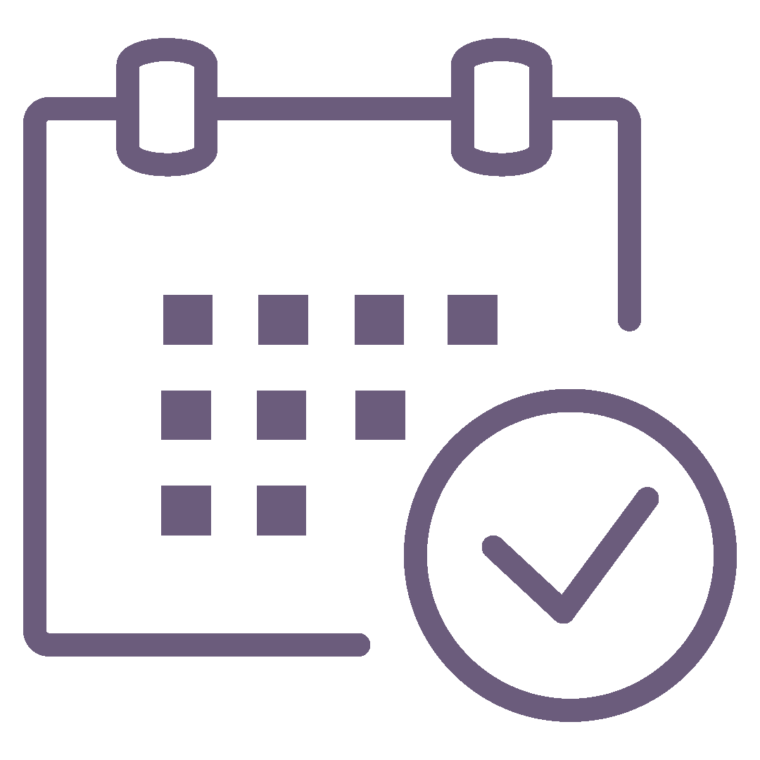 Calendar and checkmark icon indicating scheduled or completed event.